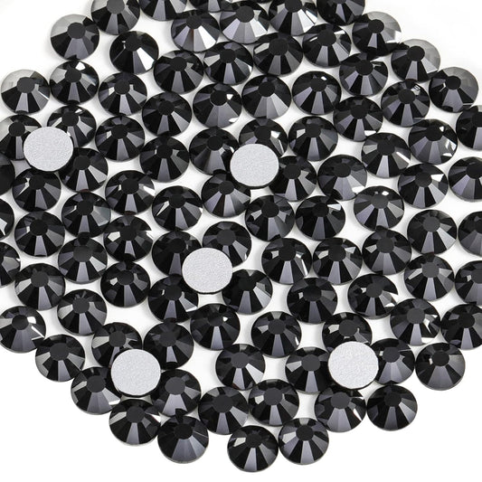 Beadsland 288pcs Flat Back Crystal Rhinestones Round Gems for Nail Art and Craft Glue Fix, Jet Hematite,SS30,6.3-6.5mm