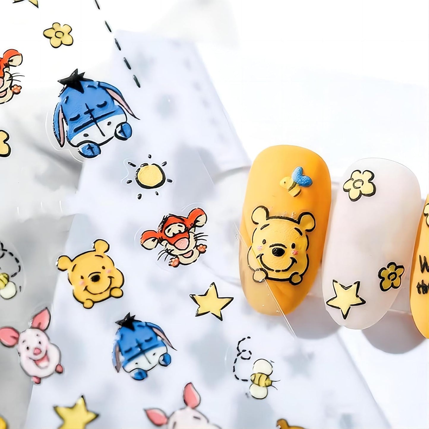 Dedyel Cute Nail Stickers 5D Embossed Cartoon Bear Nail Stickers Kawaii Animal Self-Adhesive Nail Decals for Women Girls Kids Nail Art Decoration