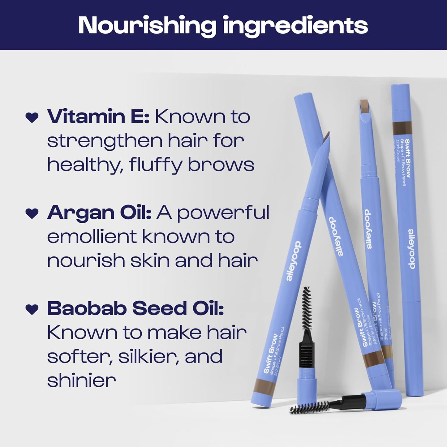 ALLEYOOP Swift Eyebrow All-In-1 Brow Definer with Built-In Sharpener & Spoolie Brush, Water & Smudge Resistant and Eyebrow Pencil for Women, Natural Matte Finish, Vegan, Cruelty-Free (Soft Brown)