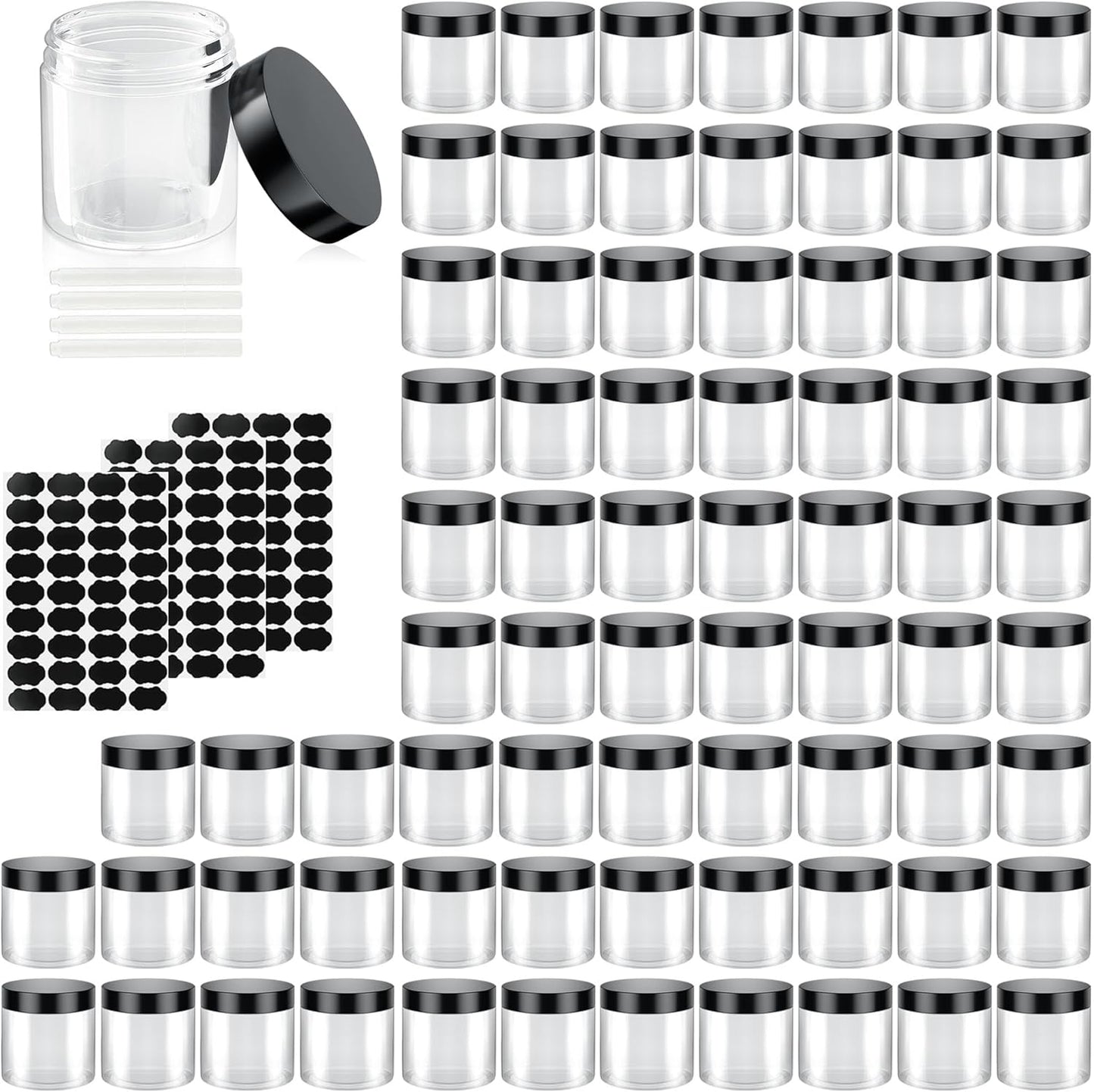 60 Pack 4 Oz Plastic Containers with Lids, OBKJJ Clear Travel Size Leak Proof Makeup Travel Containers BPA Free Cosmetic Slime Jars for Lotion, Cream, Body Butter, Makeup, Ointments (60)