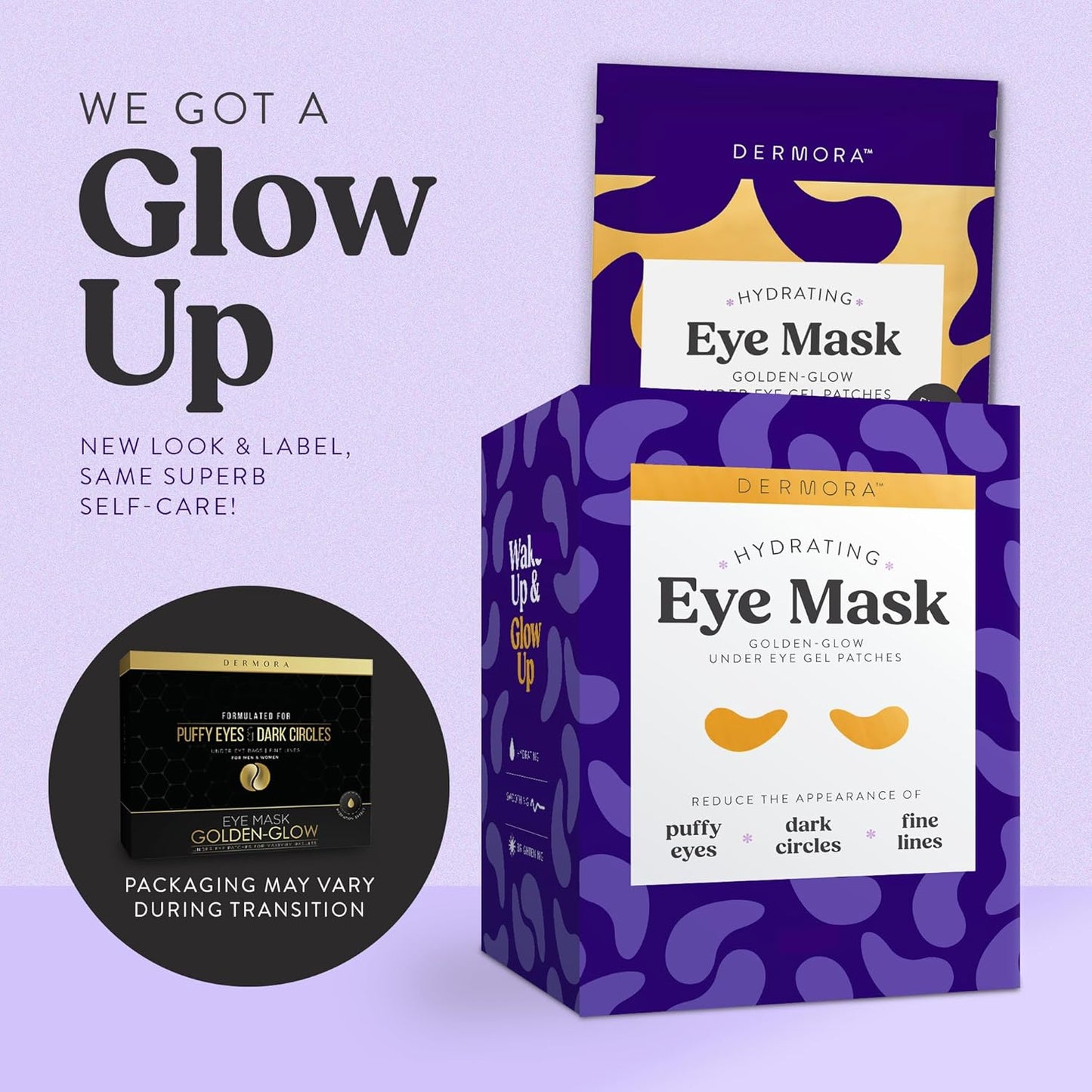 DERMORA Golden Glow Under Eye Patches | Rejuvenating Treatment | Dark Circles, Puffy Eyes, Refreshing, Revitalizing, Travel, Wrinkles | 20 Pairs Eye Gels