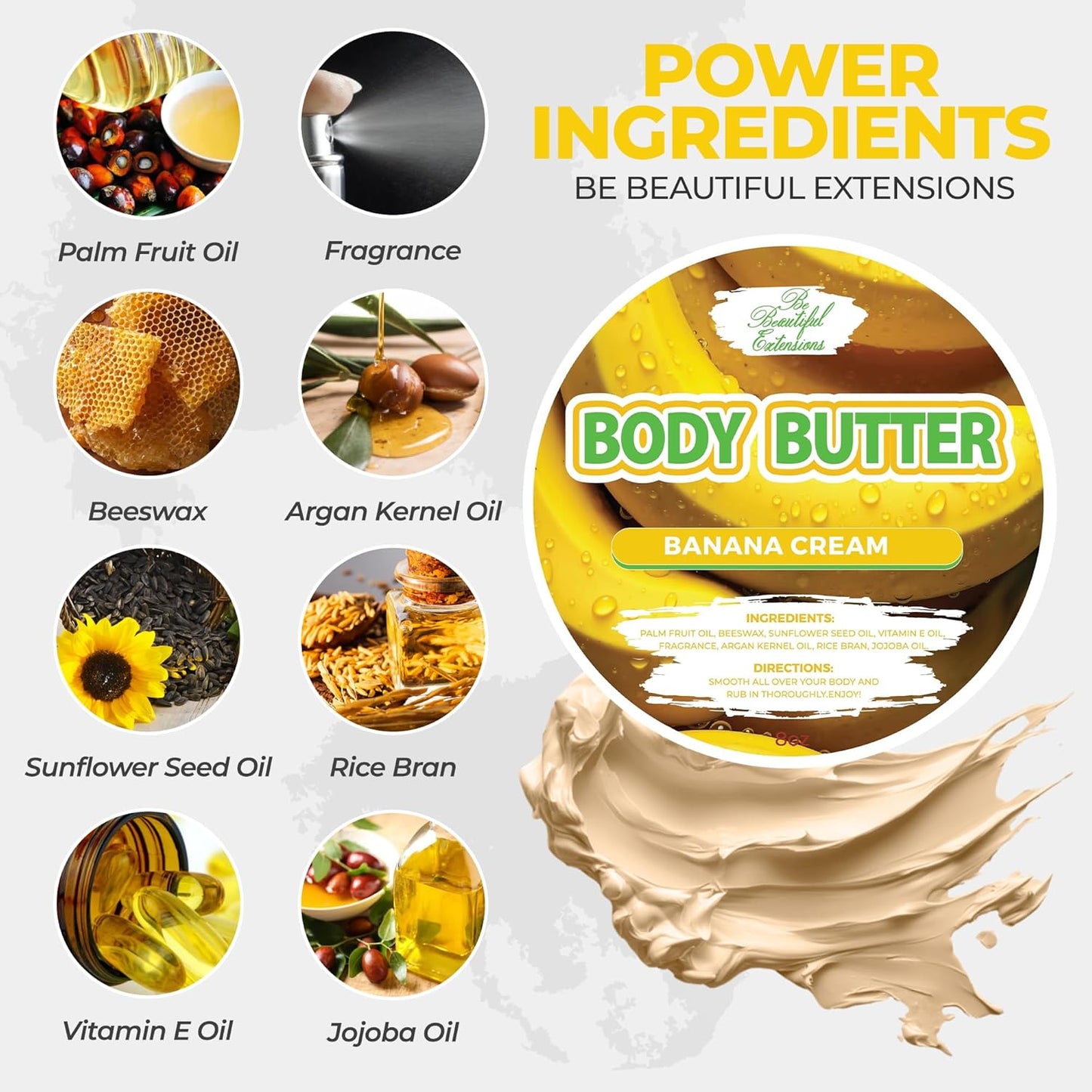 body butter banana cream scent long -lasting fragrance,hydrate skin jojoba oil and more 8oz
