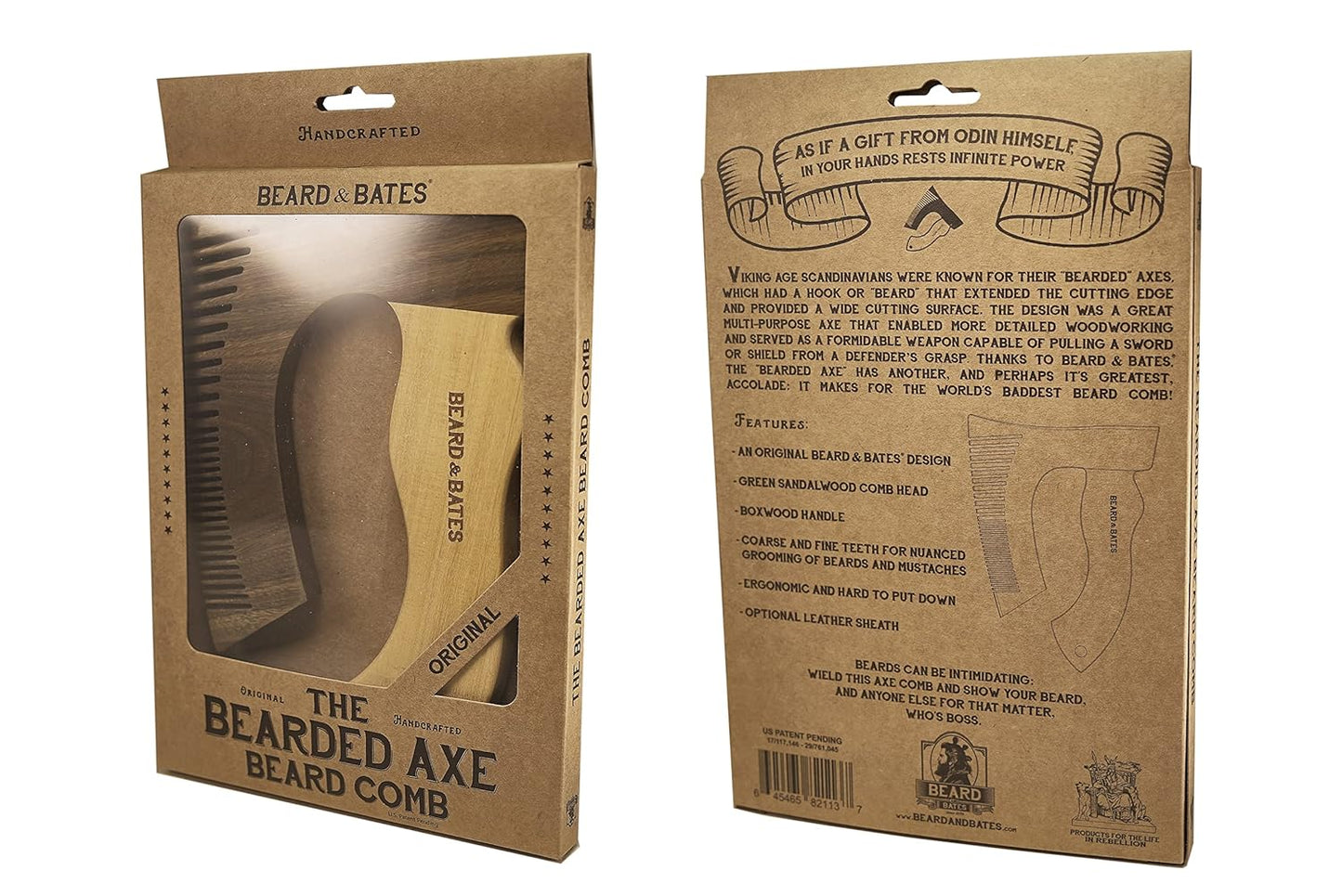 THE BEARDED AXE BEARD COMB | Original | Green Sandalwood/Boxwood | Artisan Crafted & Handmade