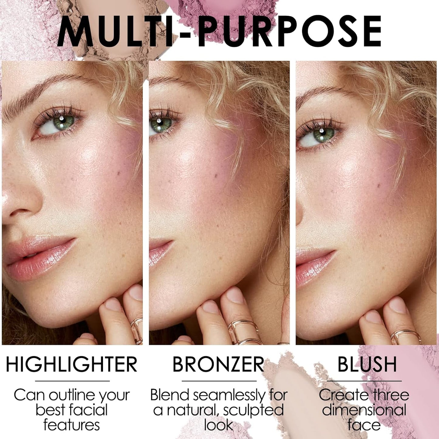 FOCALLURE Blush and Highlighter Palette,3 in 1 Contour Palette,Cruelty-Free Matte Bronzer Powder,Shimmer Illuminator Highlighters for a Glowing Look,#08