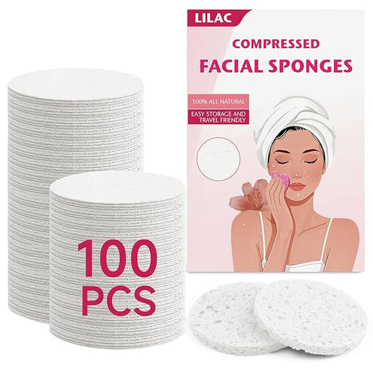 100 Count Compressed Facial Sponges 100% Natural Cellulose Eco-Friendly Makeup Sponges for Gentle Cleansing, Exfoliating & Stubborn Makeup Removal Travel for Women (Round white)