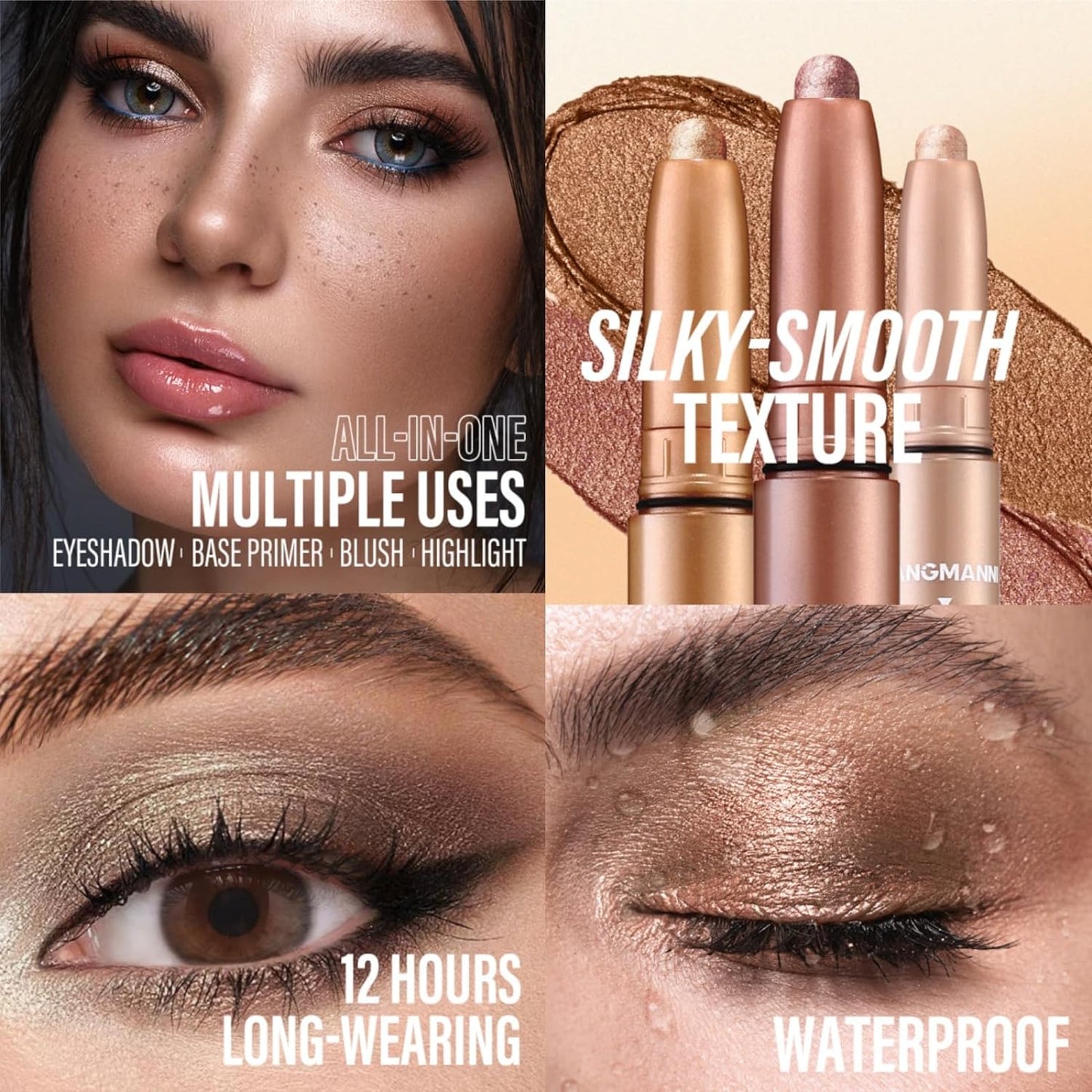 Jolilab Eyeshadow Stick Set, 2 PCS Matte Professional Bright-Colored Contouring and Highlight Stick, Cream Waterproof Long Lasting High Pigmented Eye Shadow. (2, 01+23 2pcs)