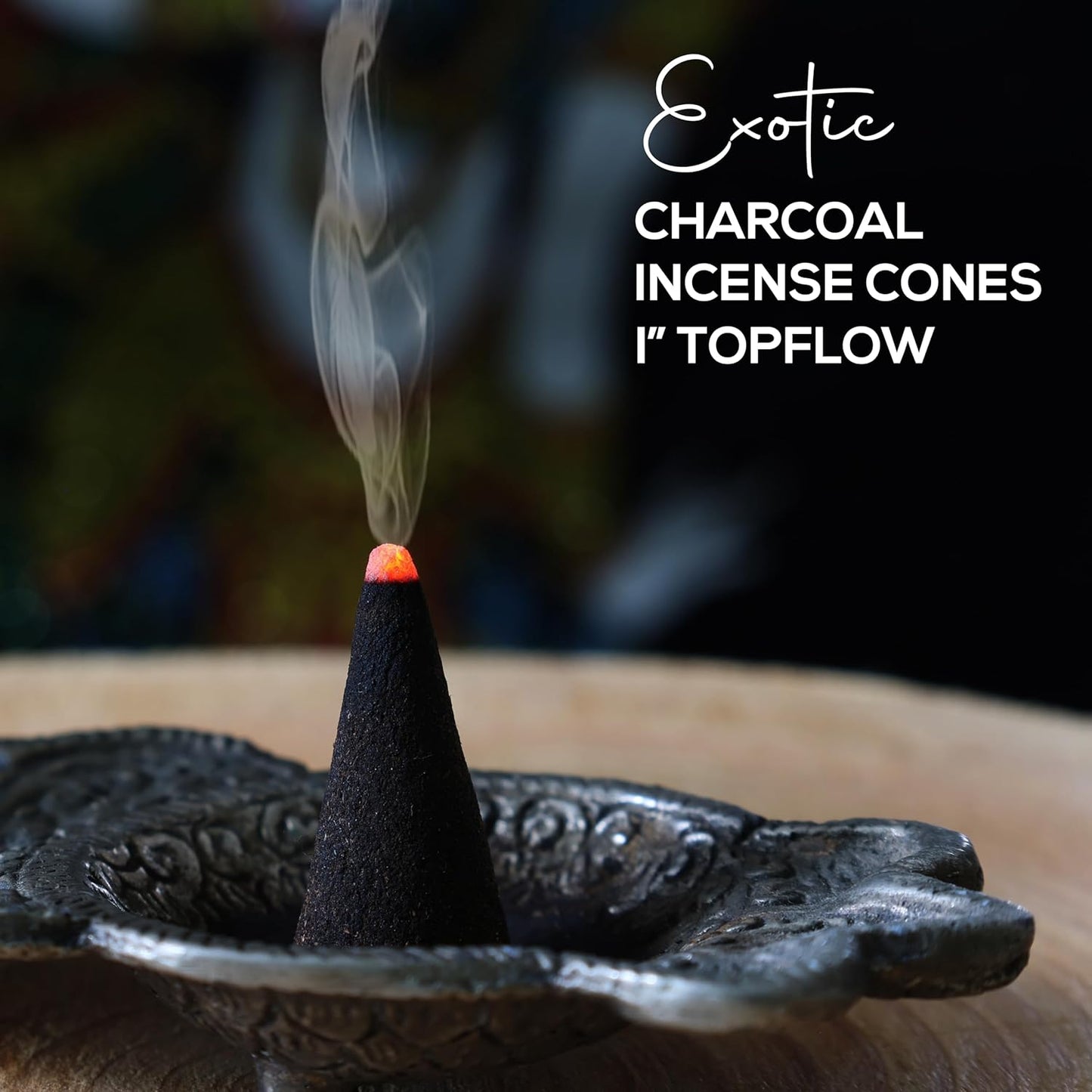 Vanilla Bean Charcoal Incense Cones 1" TOPFLOW - 50 Pack - Natural Scented Cones Handmade Hand Dipped