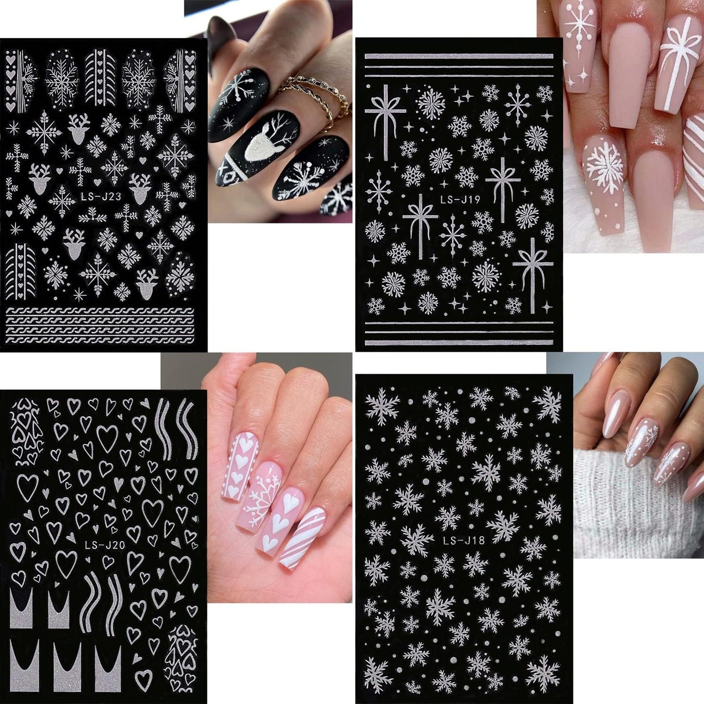 6 Sheets Glitter Silver Snowflake Nail Art Stickers 3D Christmas Nail Decals Self Adhesive Xmas Winter Nail Design Holiday Reindeer Snowflakes Nail Stickers for Women Girls Christmas Nail Decoration