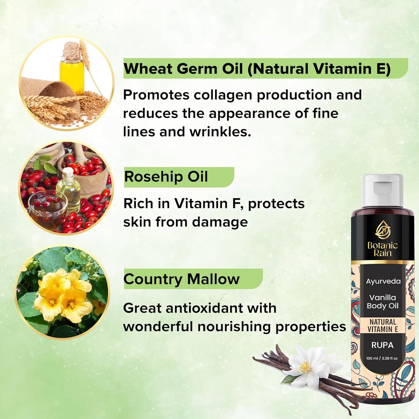 Ayurveda Vanilla Body Oil, Organic, Nourishing, & Hydrating Moisturiser for Dry, Flaky Crepey Skin - Fast Absorbing, Non-Greasy, Ayurvedic for Women & Men – 3.38 fl oz (1)