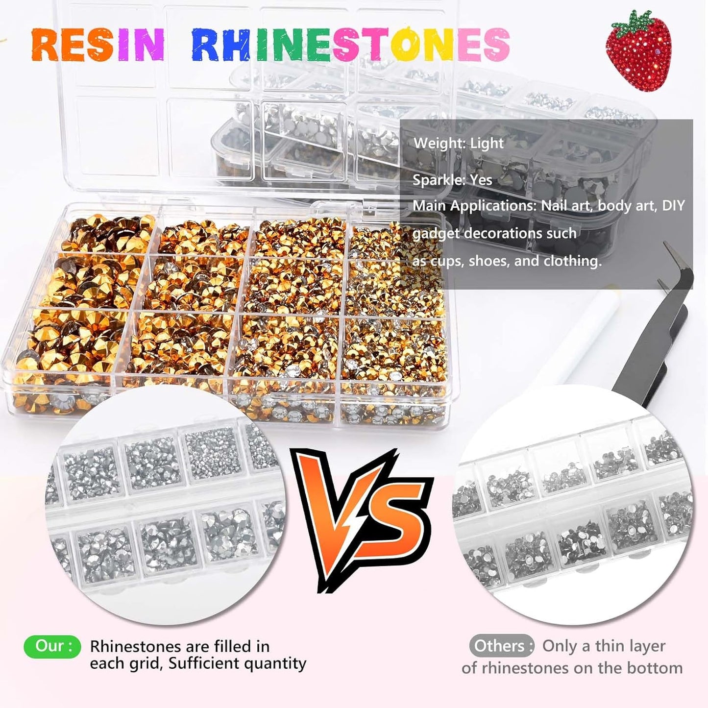 Morcheiong 17000Pcs Resin Rhinestones Gold Silver Black Flatback Crystals Diamond Includes Tweezers and Pickup Pen Suitable for Crafting DIY Nail Art Makeup Wedding Dress Clothing Mug