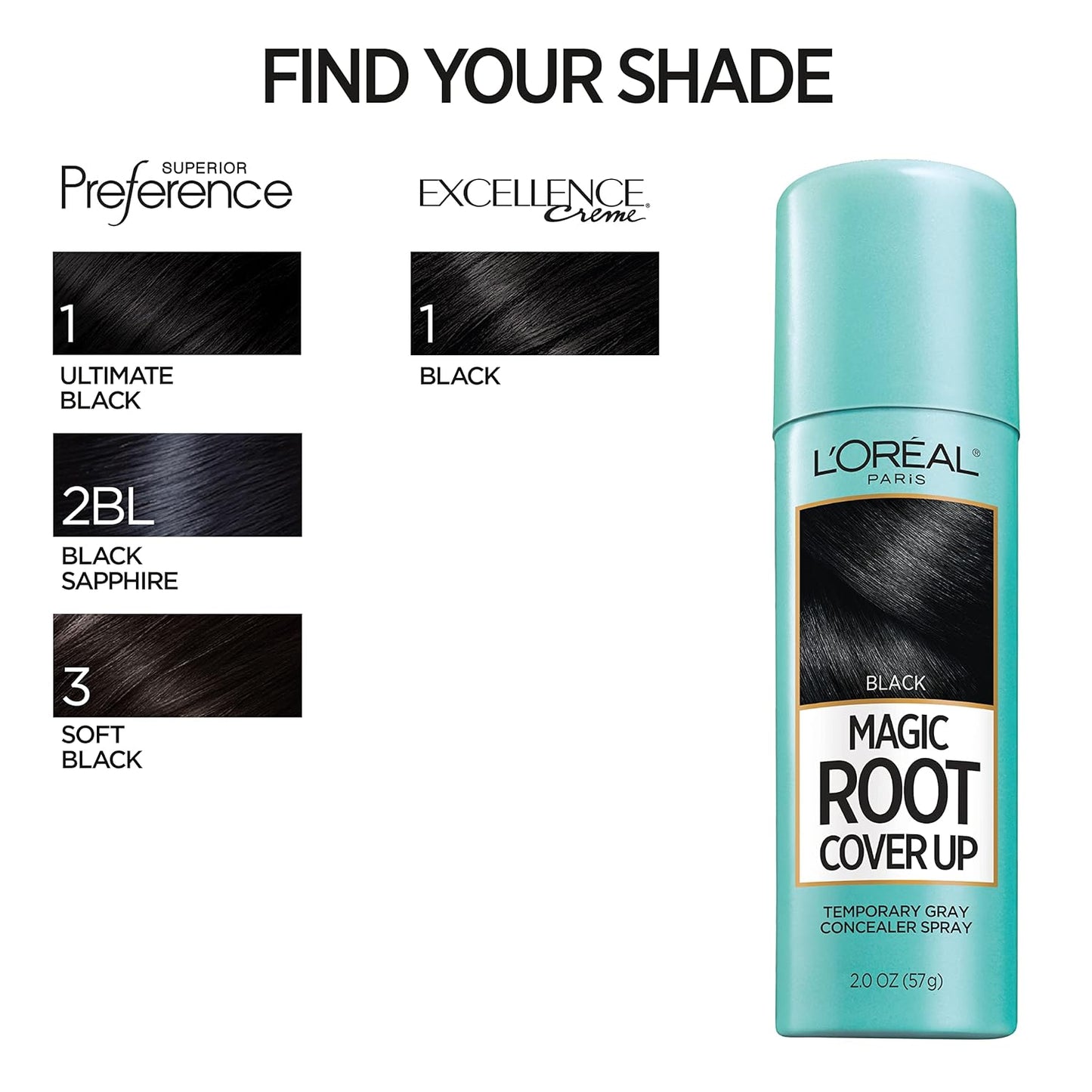 L'Oreal Paris Magic Root Cover Up Gray Concealer Spray Black 2 oz.(Packaging May Vary)