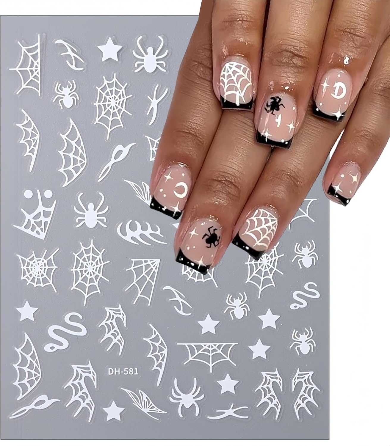8 Sheets Spider Web Nail Art Stickers 3D Holographic Halloween Spider Snake Nail Decals Golden Silver Black White Design Nail Art Stickers for Women para Uñas DIY Manicure Art Halloween Decoration
