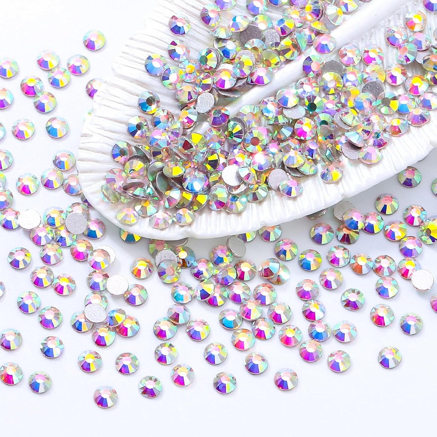 Crystal AB Flatback Rhinestones, Glass Rhinestones for Nail Art and Craft, Glue Fix, Loose Crystal Gemstones(Crystal AB, SS3, 1440pcs, 1.3-1.4mm)