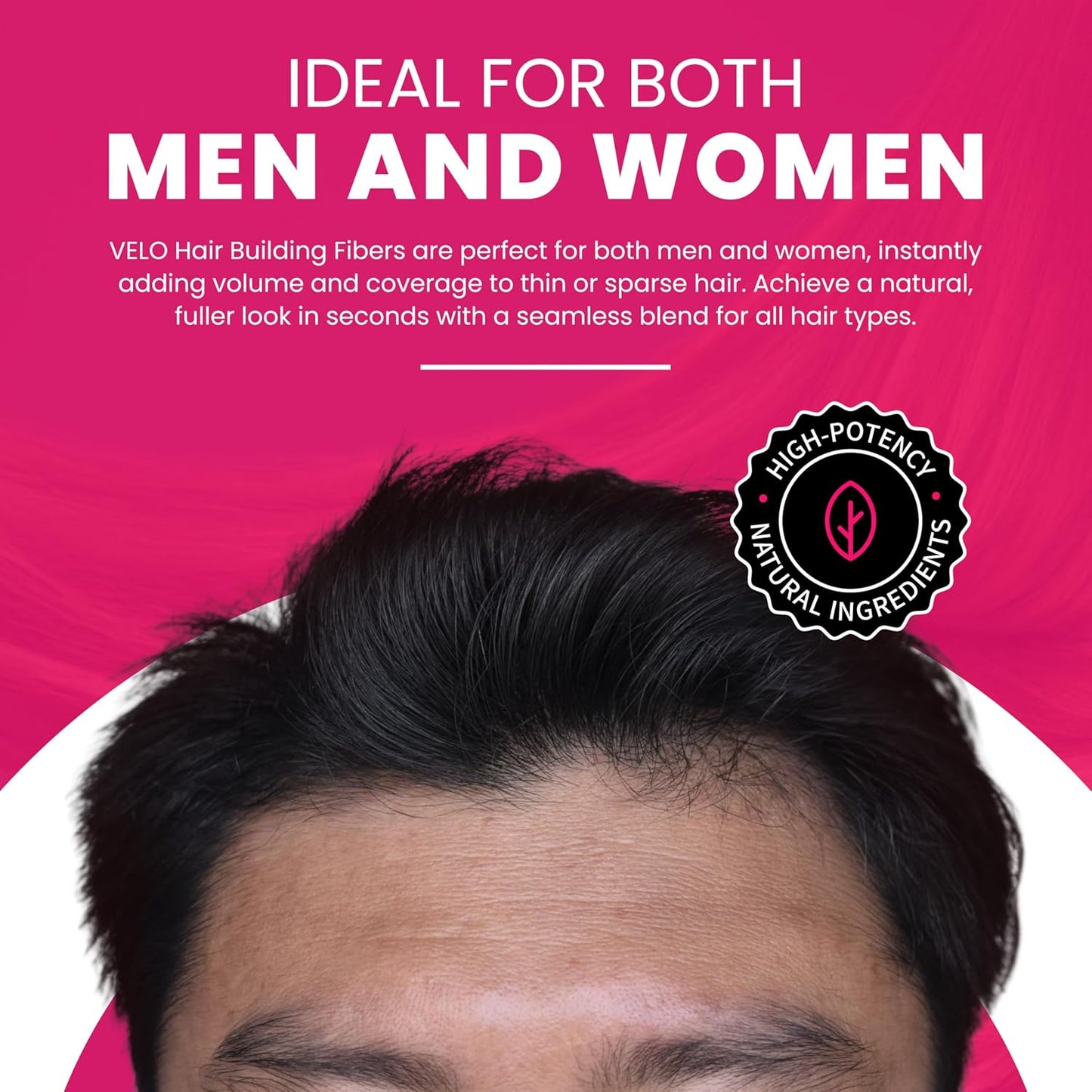 VELO Hair Building Fibers for Thinning Hair –BLACK Hair Fibers for Men & Women – Covers Bald Spots, Hairline Powder, Hair Thickening Fibers – Hair Filler Powder for Fuller-Looking Hair – 30g