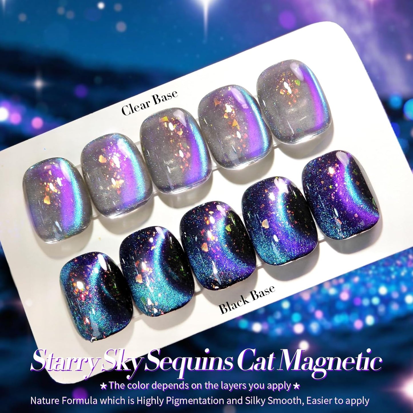 Born Pretty Cat Magnetic Eye Gel Nail Polish, Blue Starry Sky Glitter Cat Magnetic Gel Nail Polish, Holographic Magnetic Nail Polish for Nail Art Manicure Salon DIY at Home 15ML