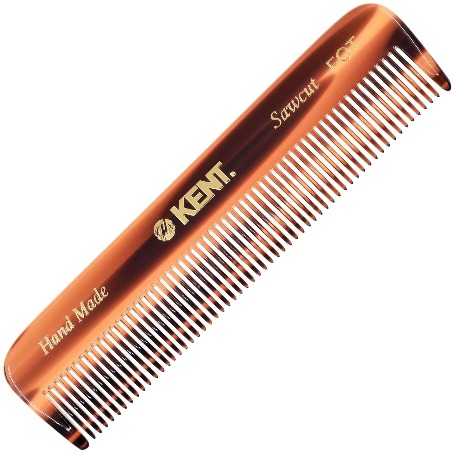Kent A FOT Tortoise Fine Tooth Handmade Pocket Comb for Men, Women and Kids, Hair Comb Straightener for Everyday Grooming and Styling, Beard and Mustache, Saw Cut and Hand Polished, Made in England