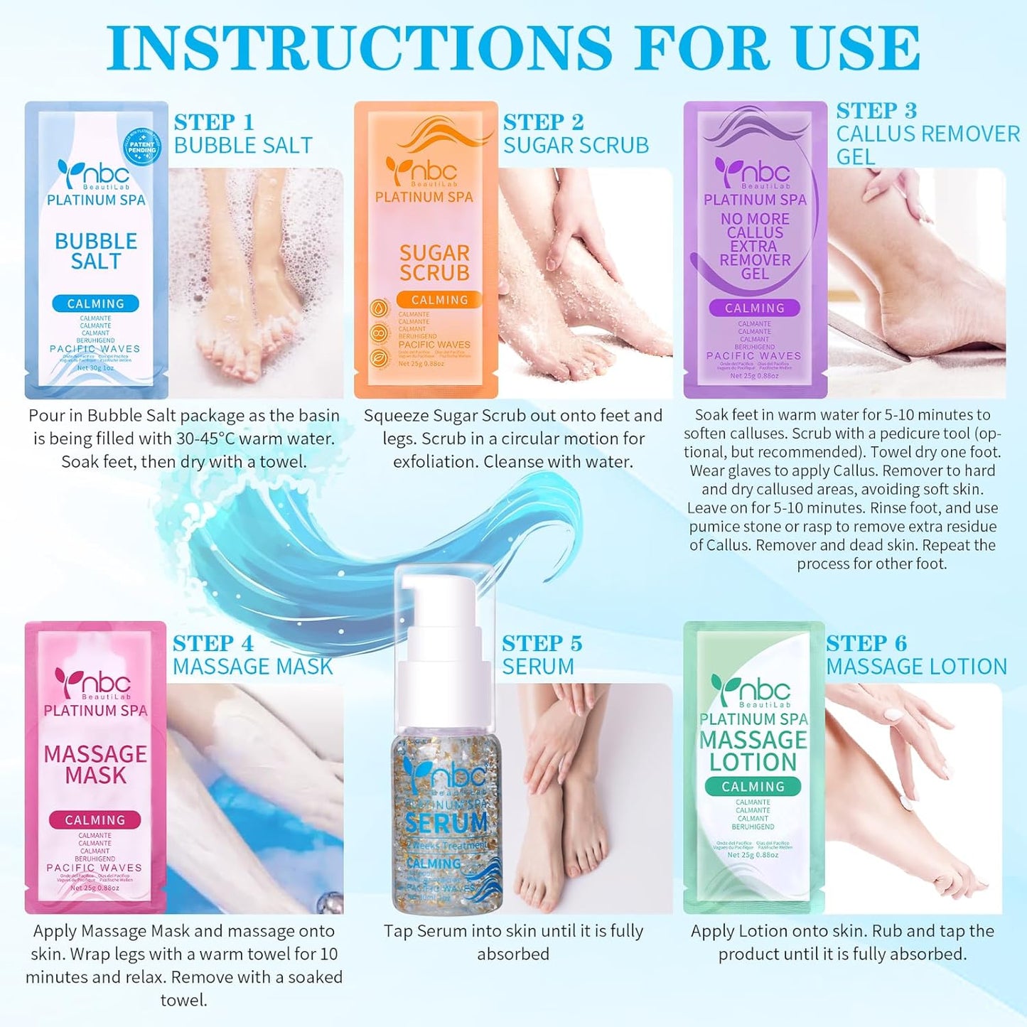 Pedicure Foot Soak Set - Upgraded 6 in 1 Foot Spa, Foot Bath Spa, Pedicure Kit, Foot Soak for Tired & Dry Cracked Feet, Athletes Feet and Calluses (Pacific Waves)