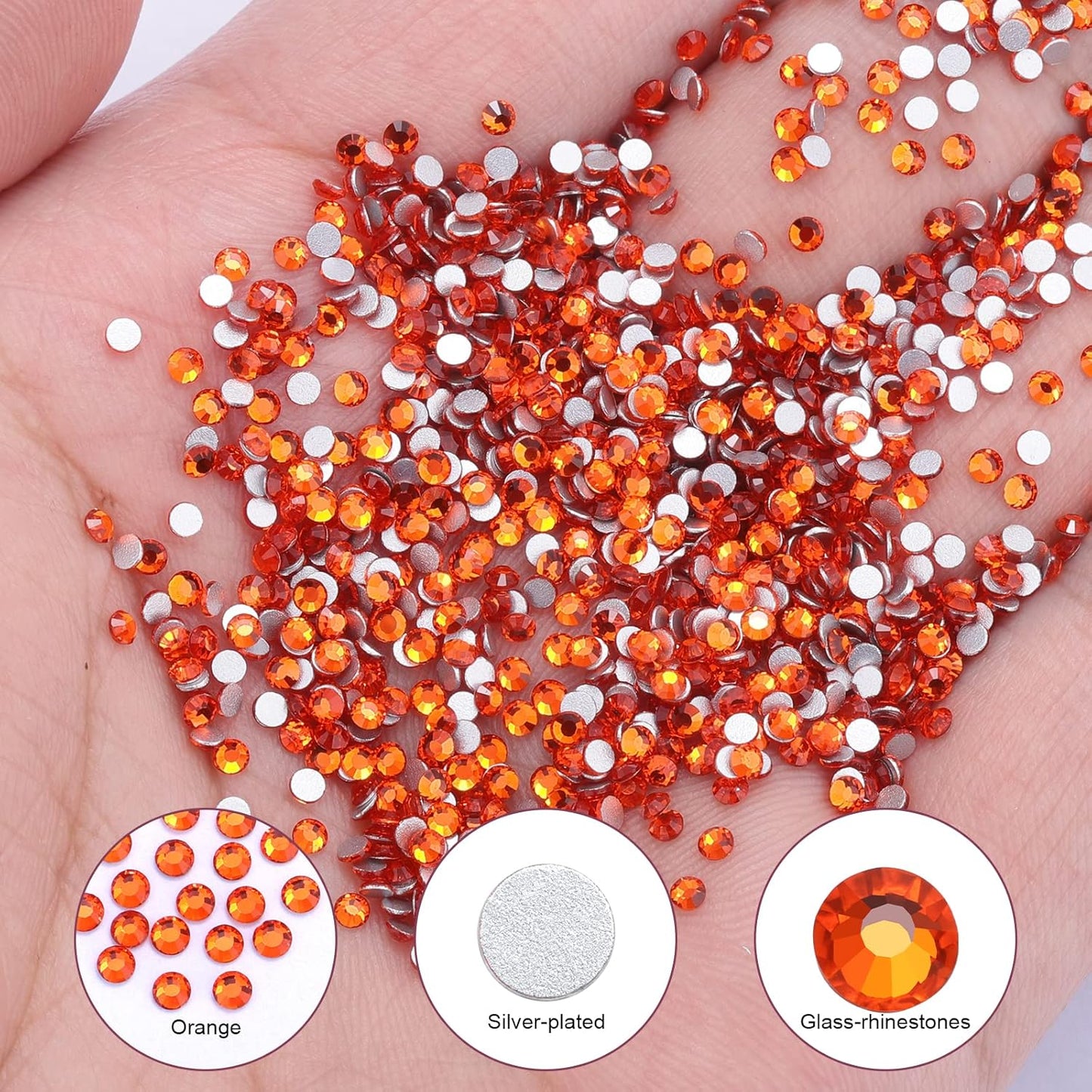 3000Pcs Orange Crystal Rhinestones,Glass Flatback Rhinestones Gemstones Mini for Nail Face Makeup Art Crafts Clothes Decoration - (SS6,2.0mm,Orange)