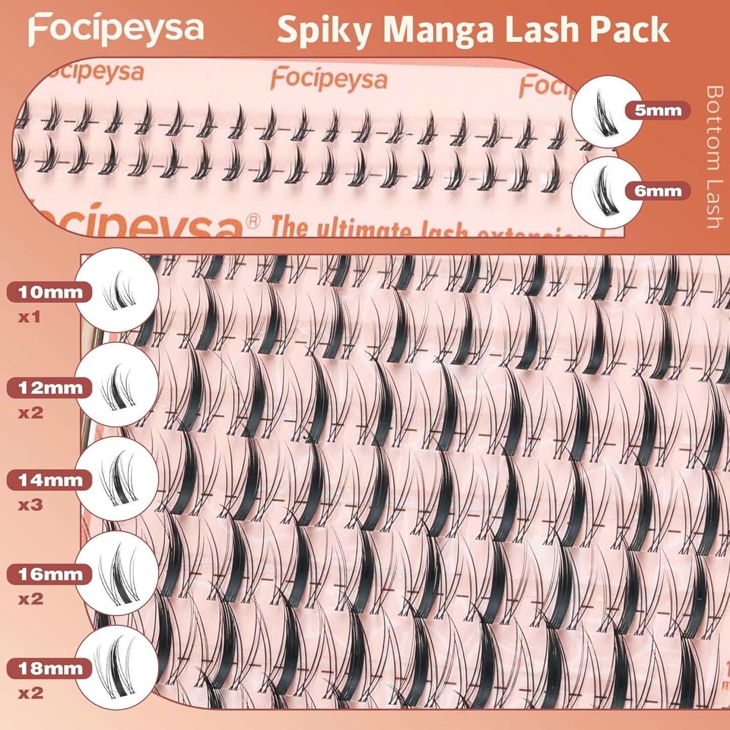 Focipeysa Spike Lash Clusters Kit with Bottom Lash Extension Lash Bond and Seal Manga Eyelash Clusters Kit Natural Look Fairy Individual Lashes Extensions Kit with Lash Tweezers