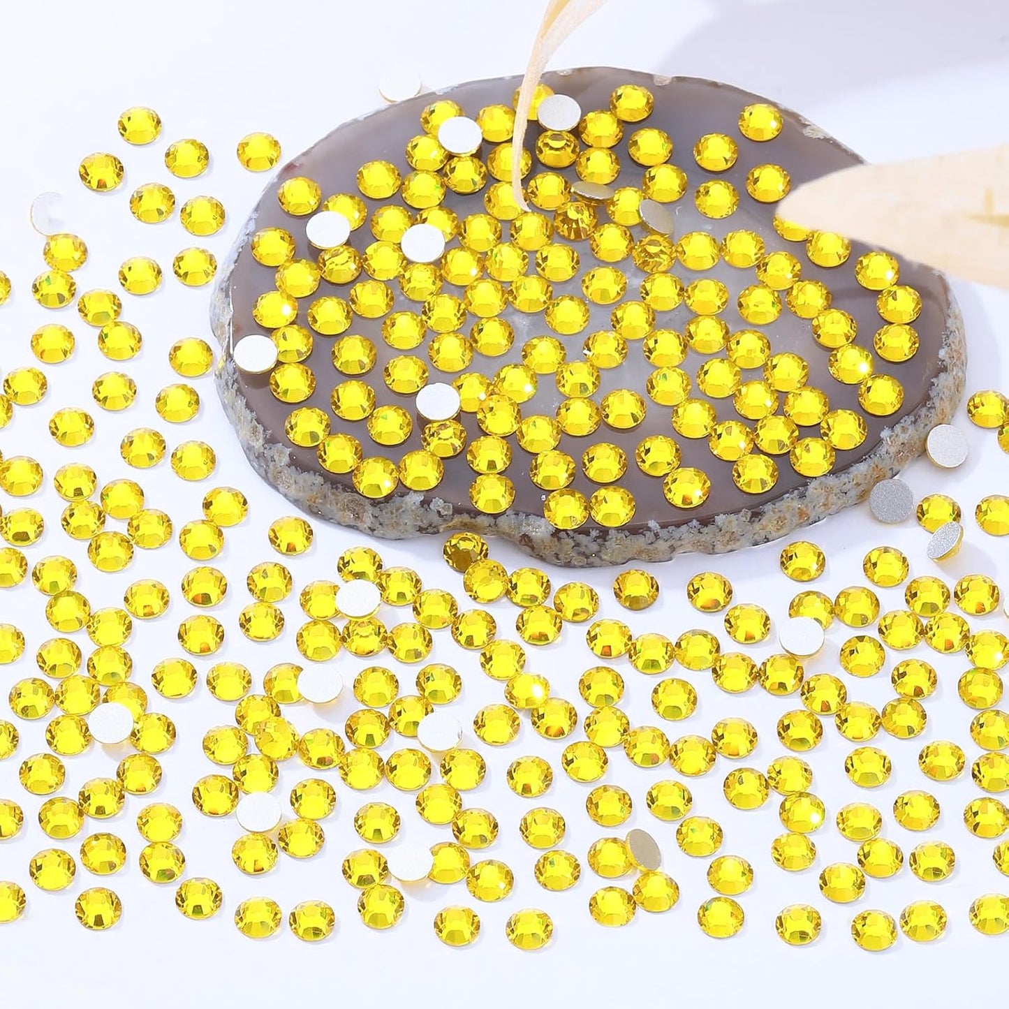 Yellow Flatback Rhinestones, Glass Rhinestones for Nail Art and Craft, Glue Fix, Loose Crystal Gemstones(Yellow, SS16, 2880pcs, 3.8-4.0mm)