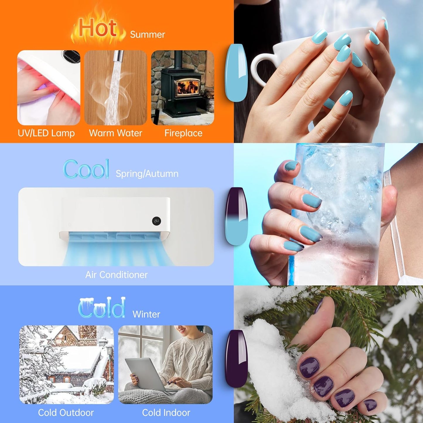 YTD Likomey Color Changing Gel Nail Polish,15ml Blue To Deep Purple Mood Temperature Change Colors Fall Winter Thermal Ombre Manicure UV Varnish,WB429