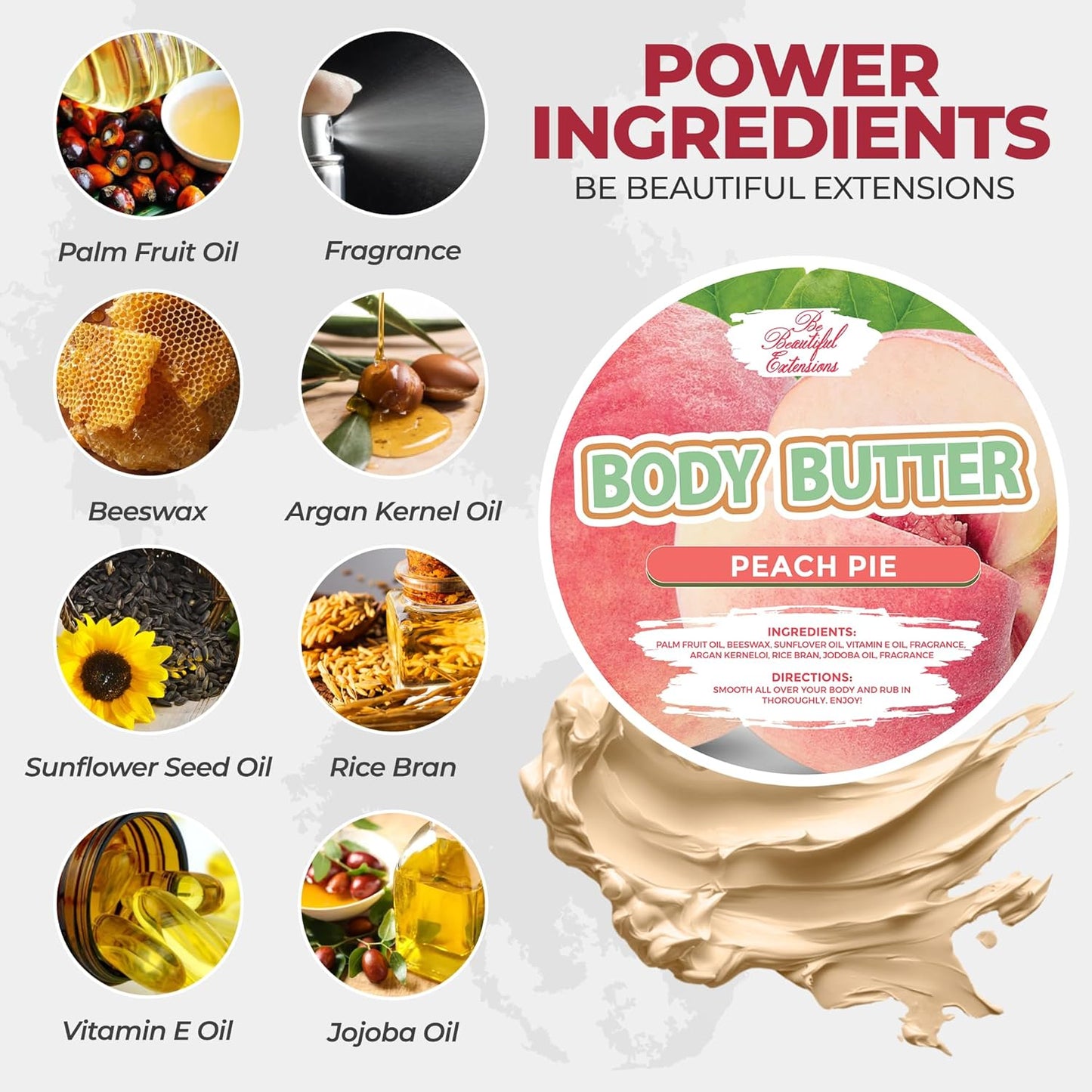 body butter peach pie scent long -lasting fragrance,hydrate skin jojoba oil and more 8oz