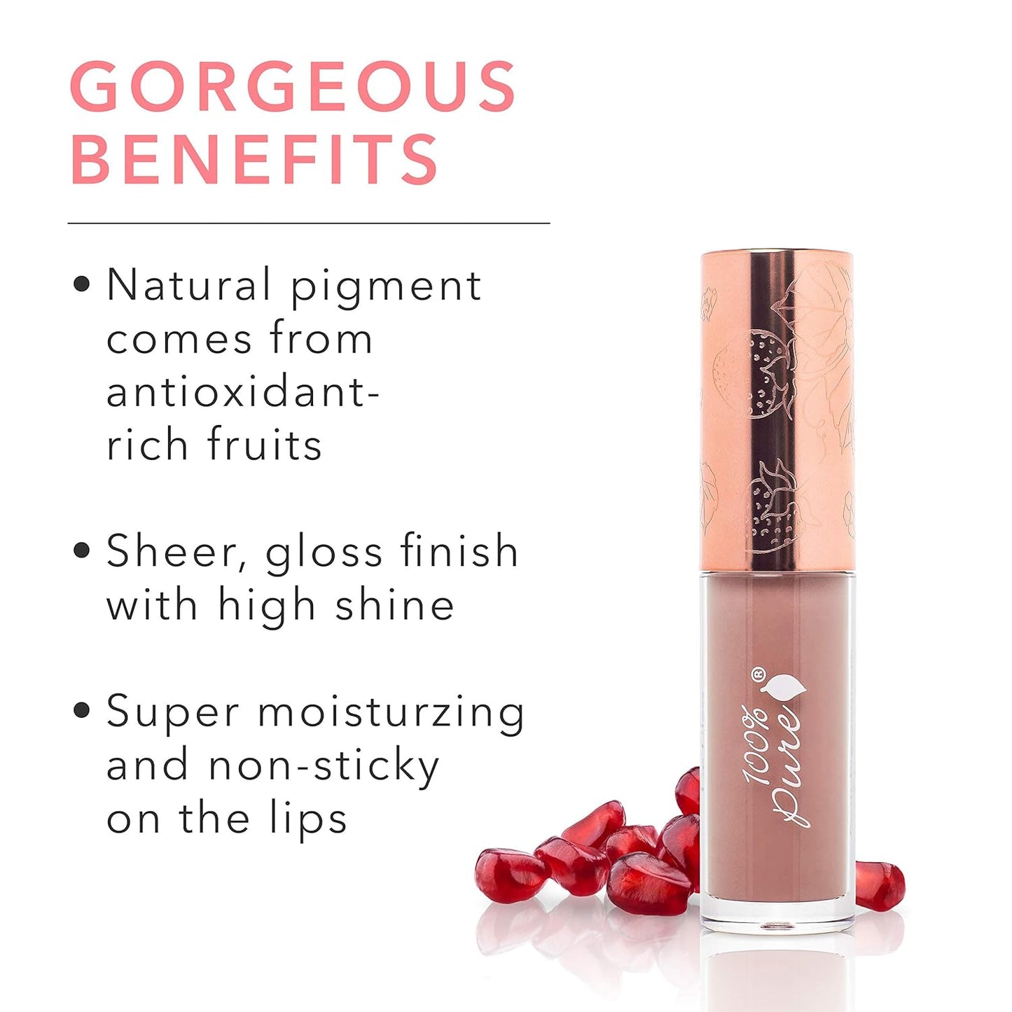 100% PURE Lip Gloss (Fruit Pigmented), Pink Caramel, High Shine, Moisturizing, Natural Lip Gloss, Sheer Finish, Tinted Lip Gloss w/Cocoa Butter, Vitamin E (Nude Rosy Brown Color) - 0.14 Fl Oz