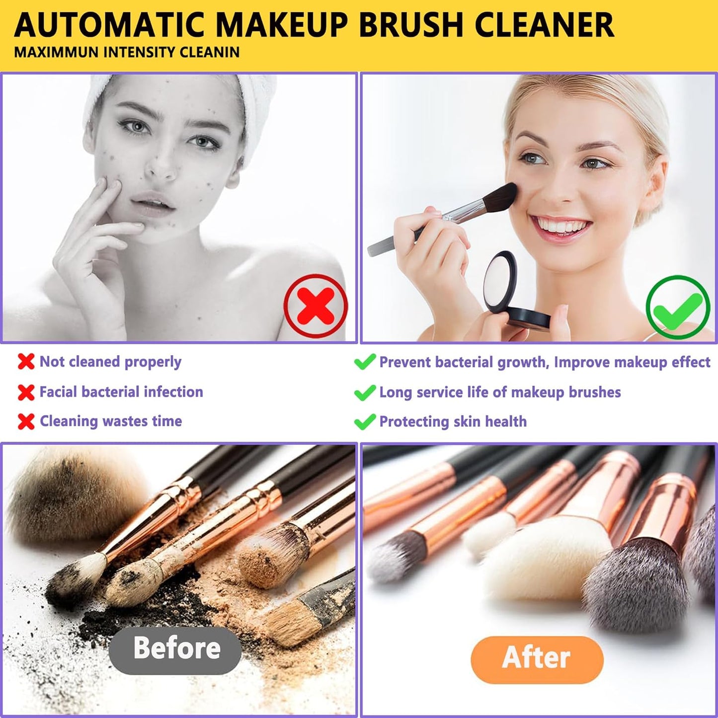 Electric Makeup Brush Cleaner Machine, Rechargeable Spinning Makeup Brush Cleaner, Automatic Cosmetic Brush Cleaner Machine For All Size Makeup Brushes, Makeup Brush Cleaner with Mat