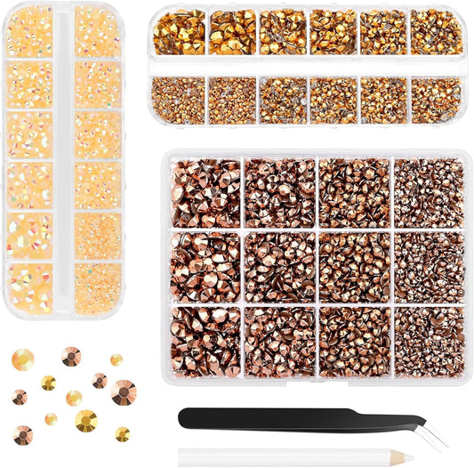 Morcheiong 17000Pcs Resin Rhinestones Gold Flatback Crystals Diamond Includes Tweezers and Pickup Pen Suitable for Crafting DIY Nail Art Makeup Wedding Dress Clothing Mug