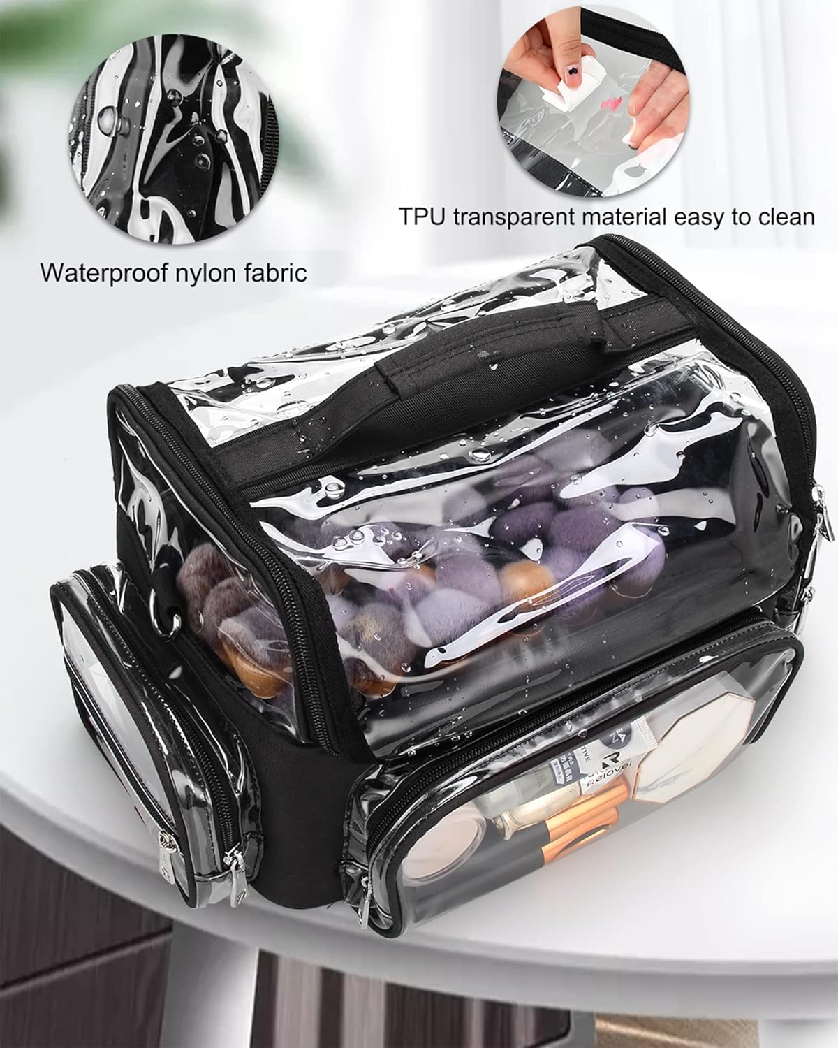 Makeup Brush Case, Extra Large Makeup Brush Bag XL Professional Makeup Artist Must Haves Travel Case with Stand Up Brush Slots Cosmetic Organizer Bag, Full Open Easy to Access, with Adjustable Strap
