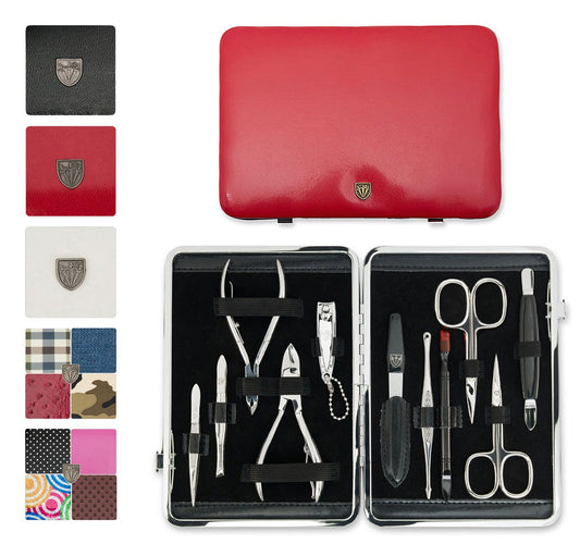 3 Swords Germany - brand quality 11 piece manicure pedicure grooming kit set for professional finger & toe nail care scissors clipper fashion leather case in gift box, Made by 3 Swords (03768)
