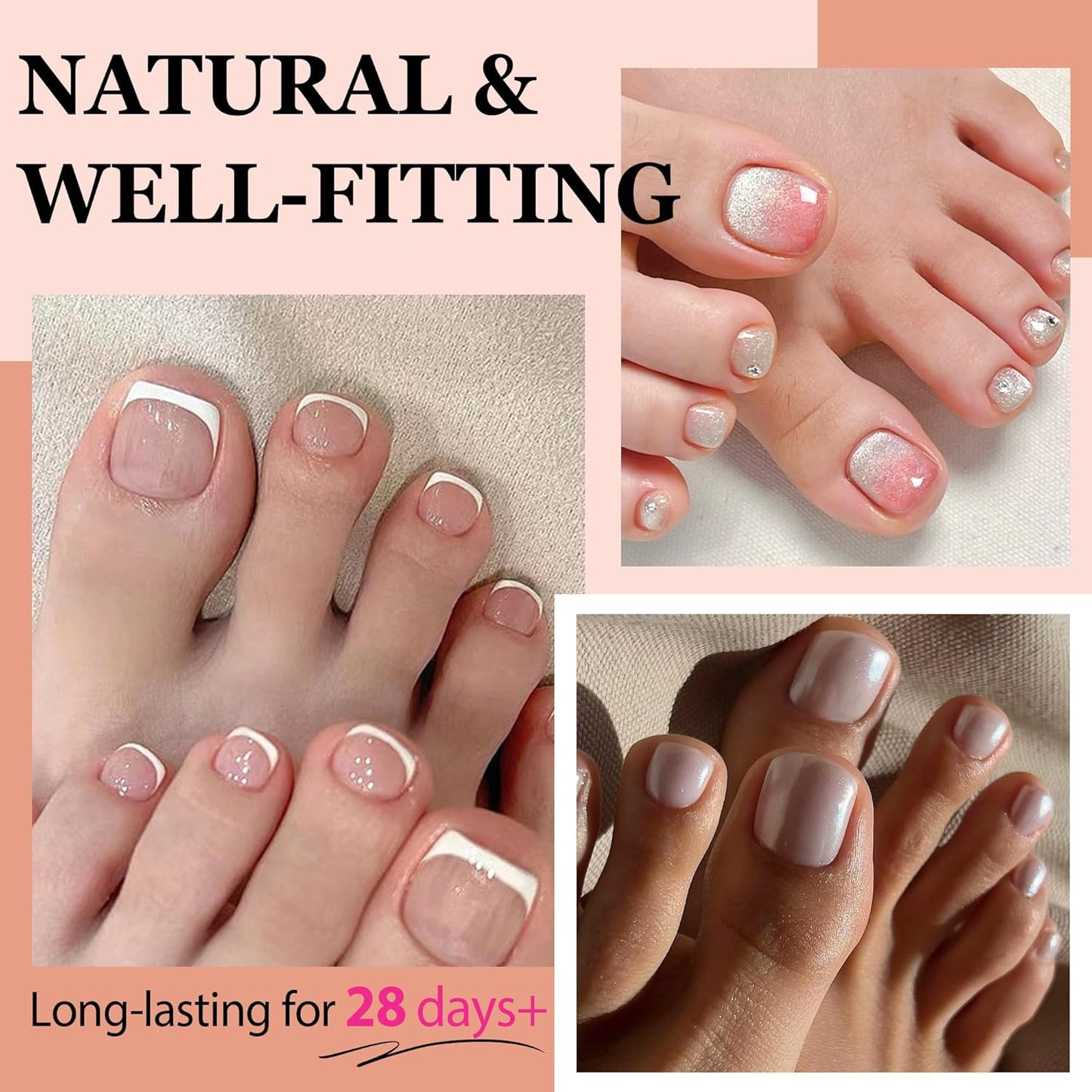 Short Toe Nail Tips Square Toe Nail Press Ons Full Matte 504pcs Full Cover Toenail Press On Nails Smoothly Curved for Any Toenail Shapes Easily DIY Salon, 12 Sizes Toe Acrylic Nails, Luckyfairy