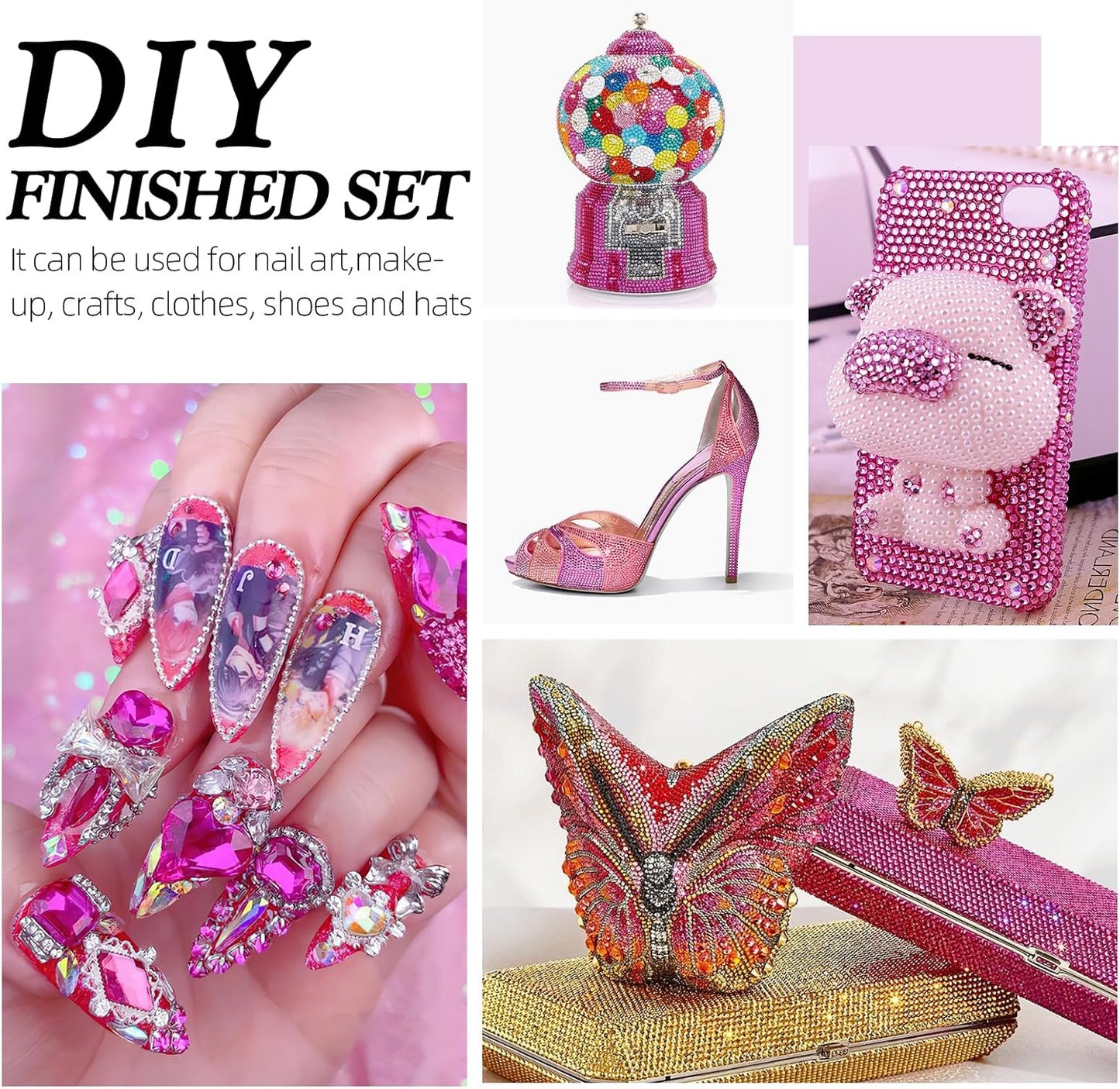 Fuchsia Flatback Rhinestones, Glass Rhinestones for Nail Art and Craft, Glue Fix, Loose Crystal Gemstones(Fuchsia, SS6, 1440pcs, 1.9-2.0mm)