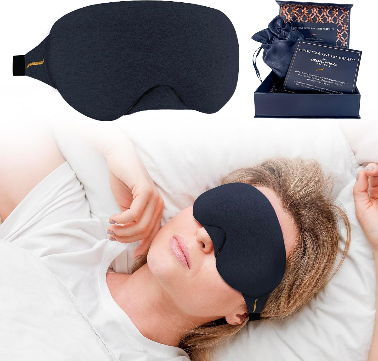 SOMÉ Collagen Eye Mask for Sleeping, Luxurious Adjustable Sleep Mask for Women with Puffy Eyes, Dark Circles & Wrinkles, Collagen Infused Sleeping Mask for Wearable Hydration and Anti-Aging
