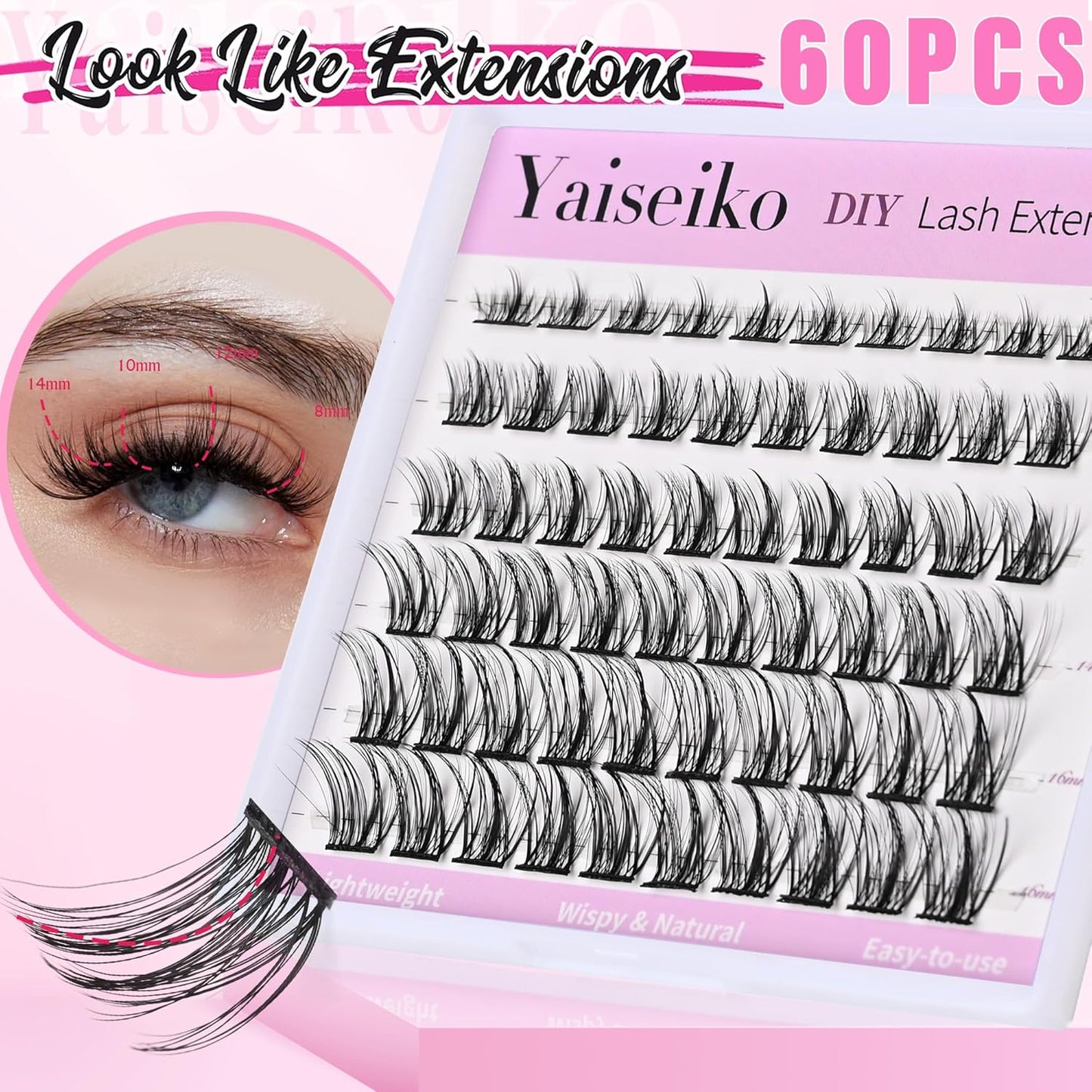 Manga Lash Clusters Eyelash Extensions Wispy Anime Eyelash Clusters Lash Extension 60pcs 8-16MM D Curl Volume Individual Lashes Clusters Natural spiky lash clusters DIY Eyelash Extension at Home