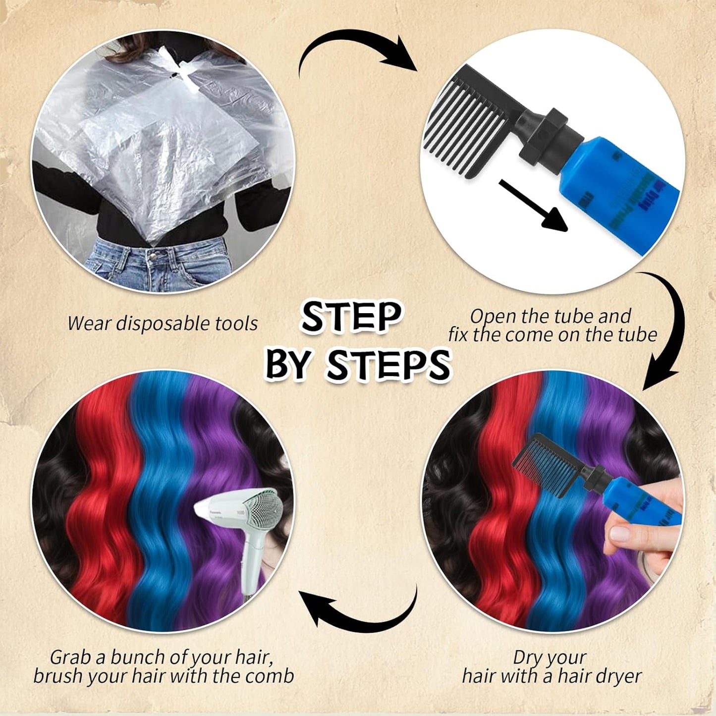 Byhoo Blue Red Purple Temporary Hair Color for Dark Hair Dye, Cream Formula, Washable Hair Dye for Kids Girls Birthday Party Halloween Cosplay Hair Gift