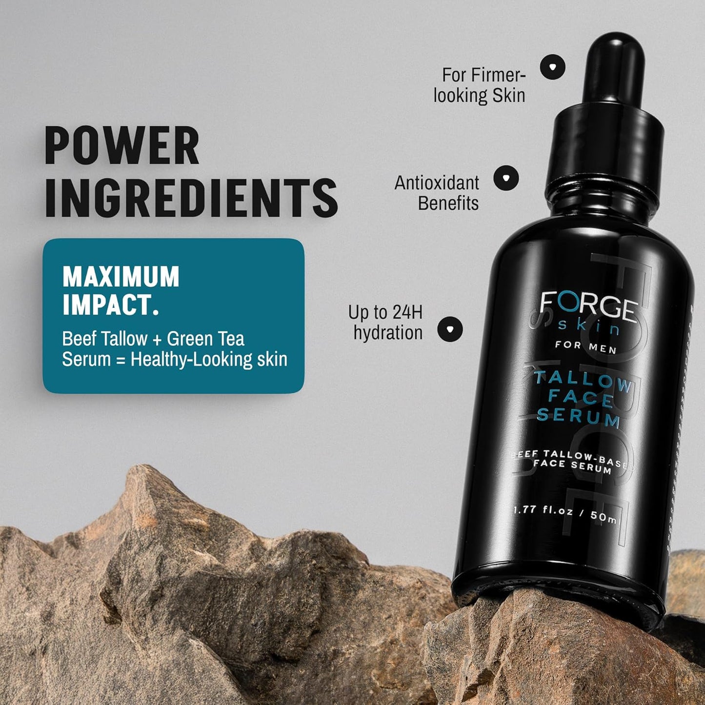 FORGE SKIN® Night Beef Tallow Serum for Men [TALLOW-BASED] - Facial Essence for Face Wrinkles with Essential Oils - Natural Green Tea Skincare for Radiance and Skin Hydration (1.77 OZ)