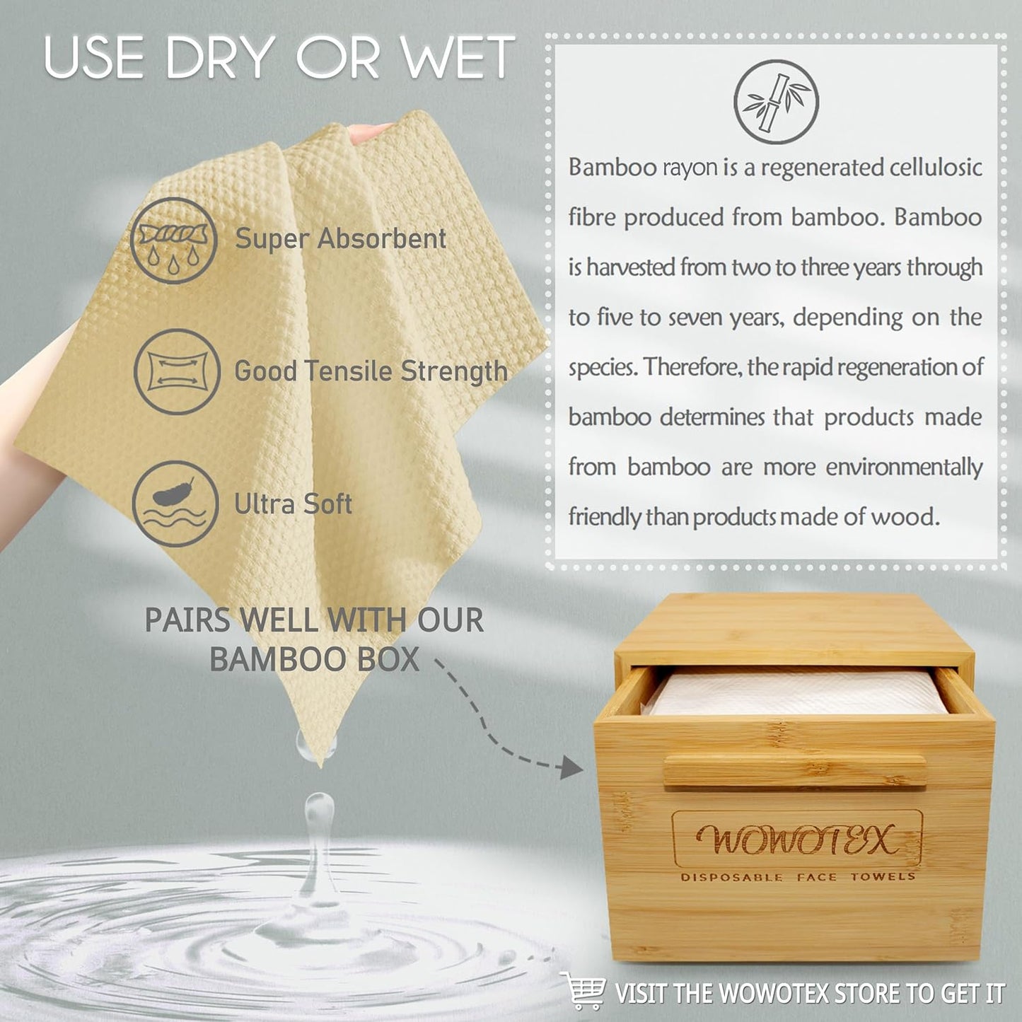 Bamboo Rayon Disposable Face Towel Biodegradable Large Dry Face Wipes 240 Count / 4 Boxes Extra Thick Soft Clean Facial Towels for Sensitive Skin, Makeup Removing, Facial Cleansing, Nursing