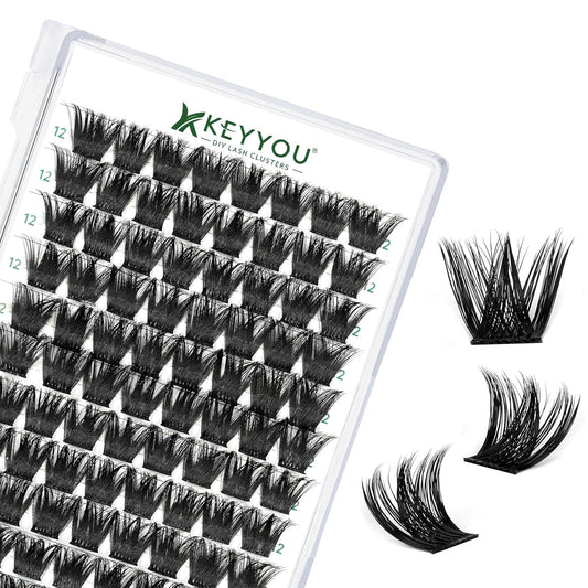 Lash Clusters 96pcs Eyelash Clusters Y02 D Curl 12mm Individual Lashes KEYYOU Volume Wispy Lash Extension Soft&Comfortable Easy DIY at Home(Y02,D-12mm)