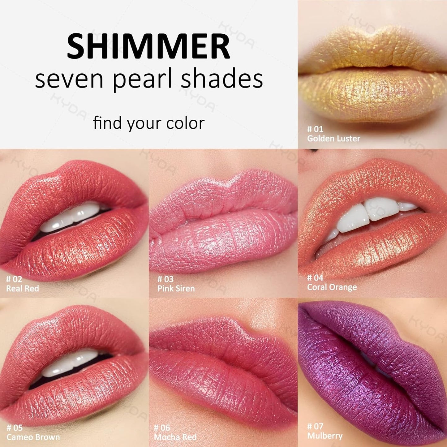 KYDA Red Shimmer Lipstick, Metallic Pearl Lipstick, Lasting Non-sticky Glitter Lips Color, High Glossy Lips Makeup for Women, Cameo Brown