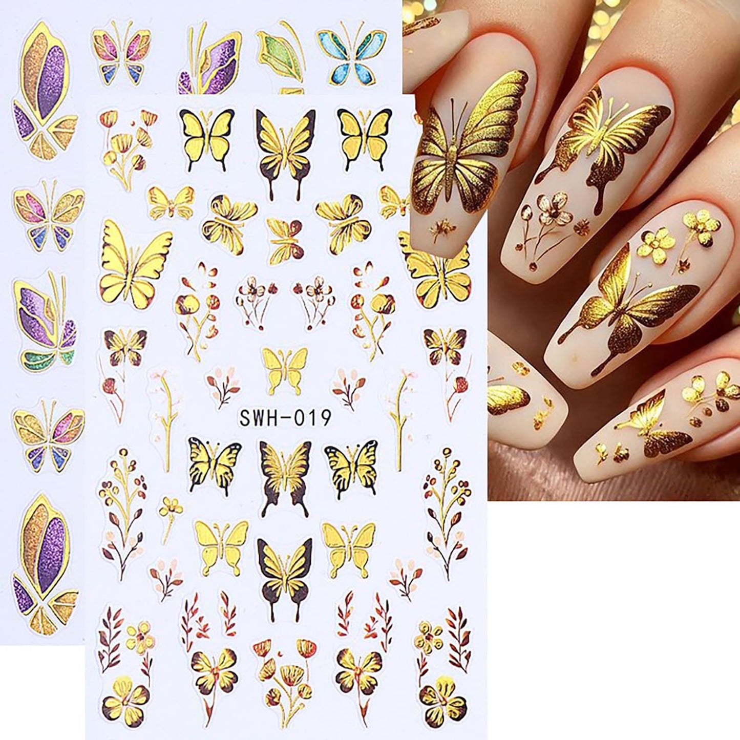 Butterfly Nail Art Stickers 3D Self-Adhesive Nails Sticker Gold Butterflies Nail Decals Holographic Spring Decal Decoration for Women Blue Butterfly Manicure Stickers DIY Nail Art Sticker Supplies