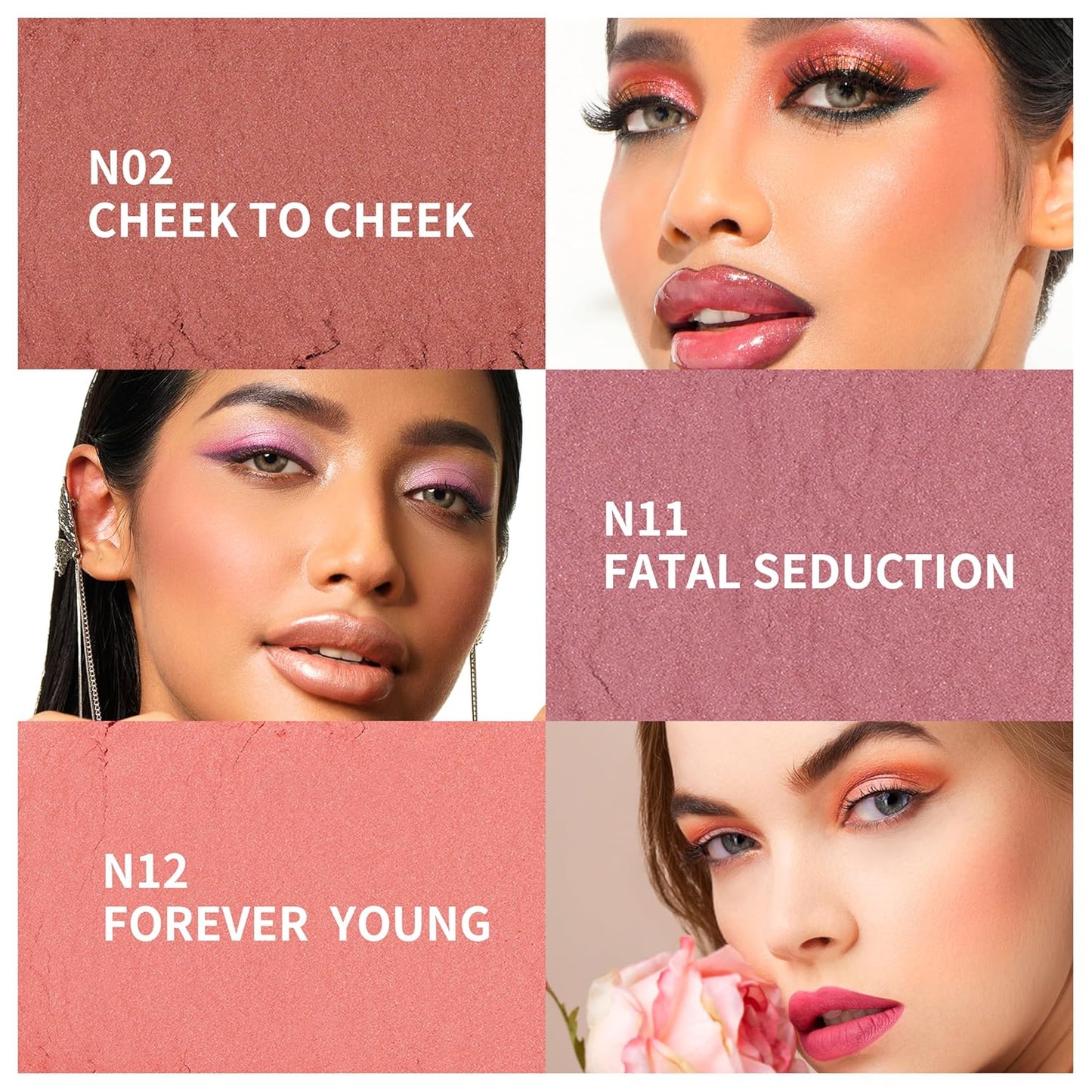 Oulac Blush Face Coral Matte | Pigmented Powdery Cream Blusher Warm Skin Light Medium| Natural Matte | Light Weight&Blendable| Cruelty-Free Blush| 12 Forever Young 4.8g