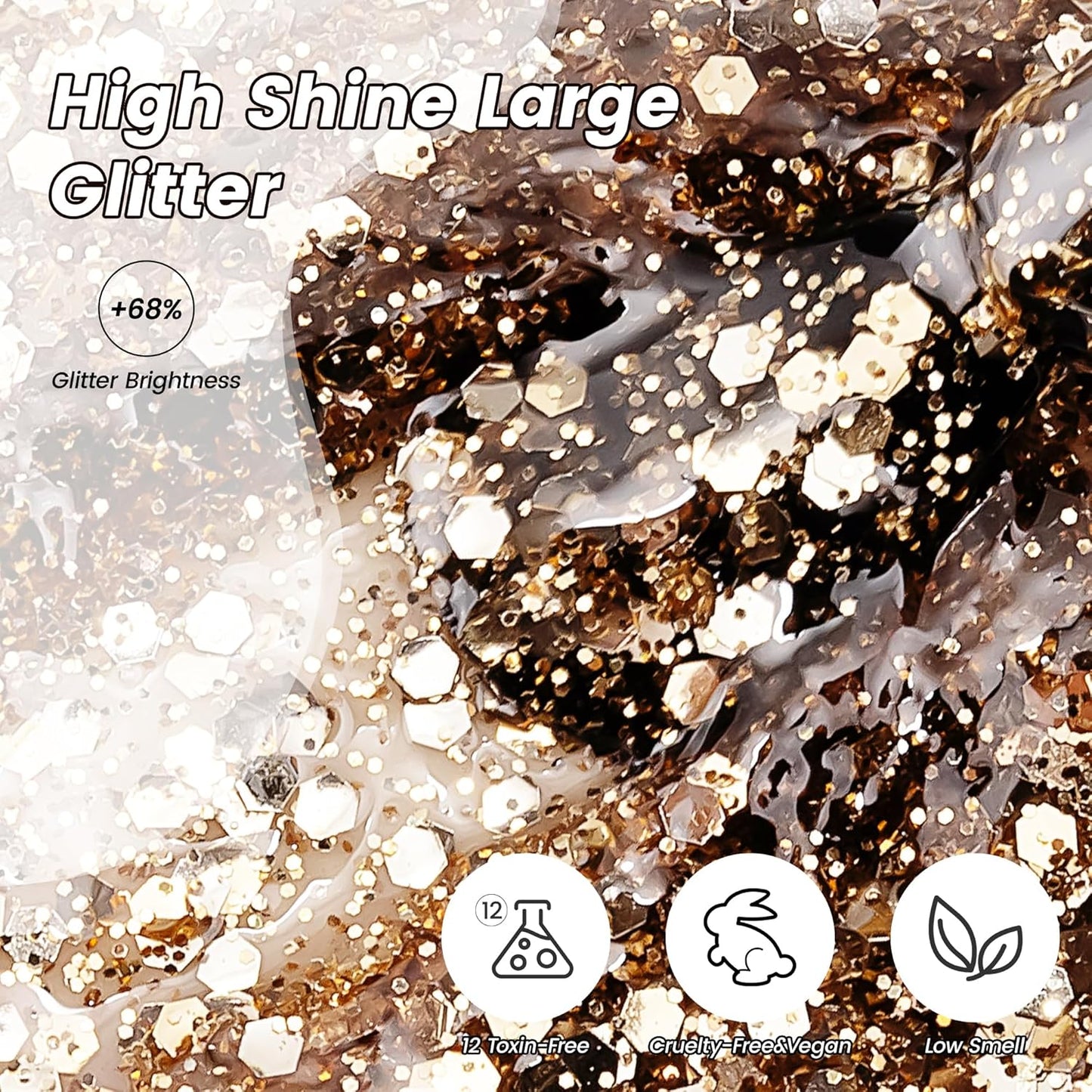 YTD Likomey Glitter Gel Nail Polish,15ml Champagne Gold Glitter Fall Winter Shiny Sparkly Salon Home DIY Manicure UV Color Varnish,SF399