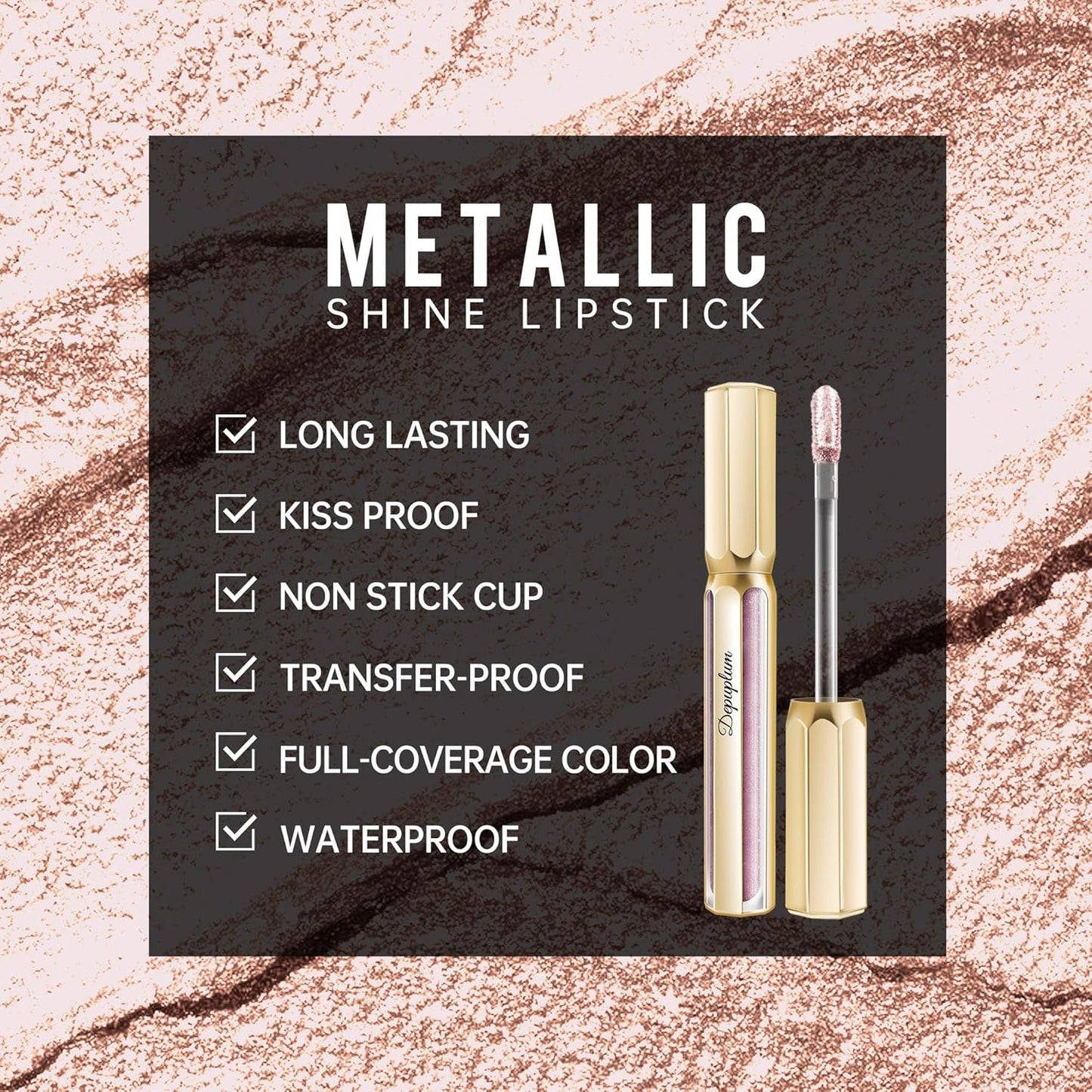 Silver Lipsticks for Women Metallic Lipstick Long Lasting Non Stick Cup Lip Gloss, Shimmer Lightweight Hydrating Full Coverage Lip Color, DP110 Moonlight