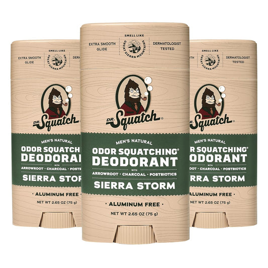 Dr. Squatch Natural Deodorant for Men - Sierra Storm – Smells Like Giant Mountain Sequoias - Odor-Squatching Men's Deodorant Aluminum Free (2.65 oz, 3 Pack)