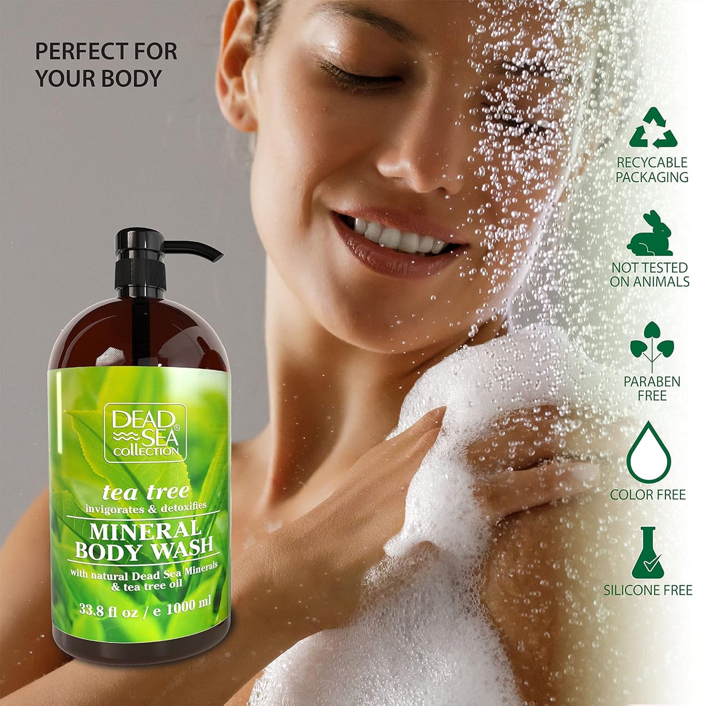 Dead Sea Collection Tea Tree Body Wash for Women and Men - with Pure Dead Sea Minerals and Tea Tree Oil - Cleanses and Moisturizes Skin - Pack of 2 (67.6 fl. oz)