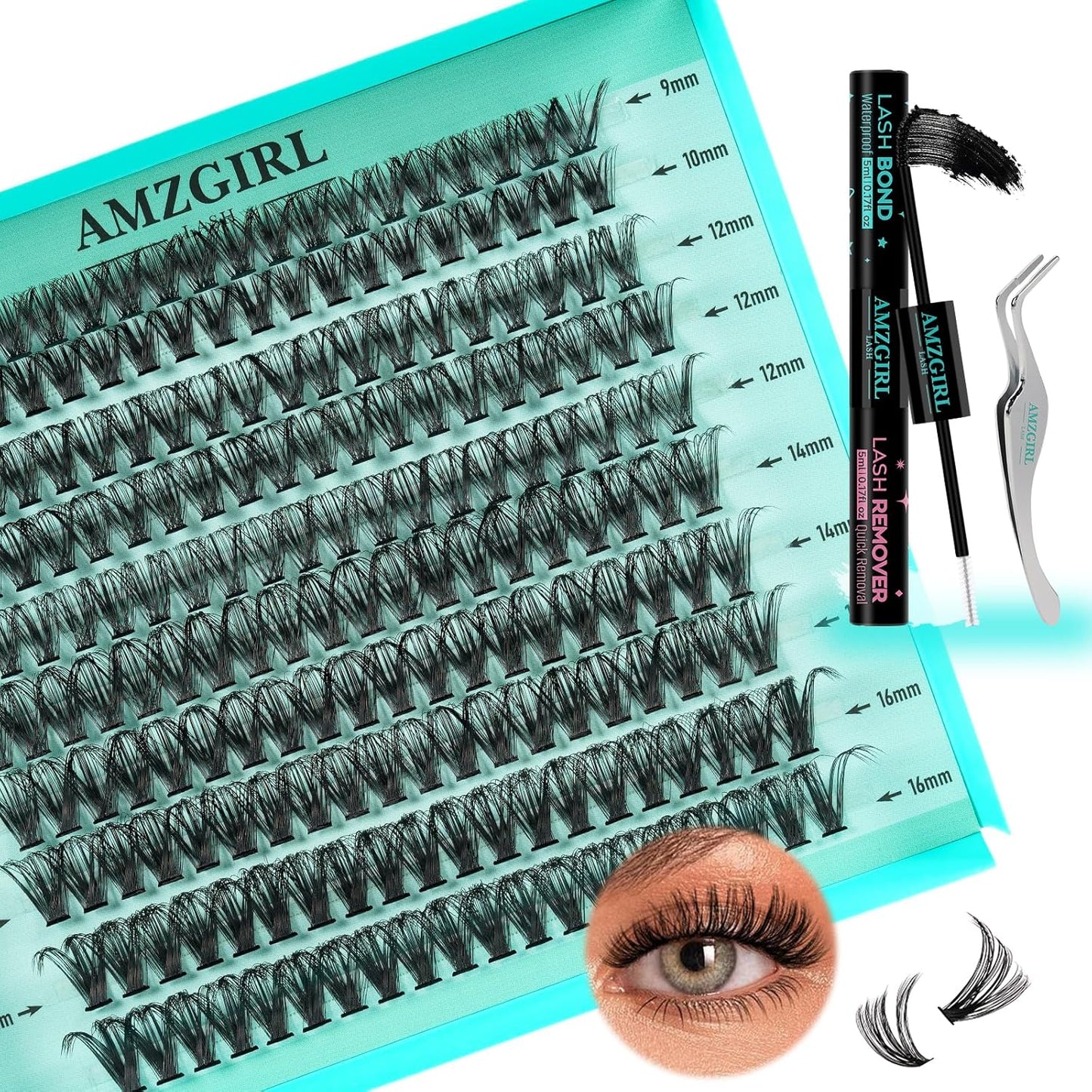 Lash Extension Kit 200PCS Lash Clusters Mix Eyelash Extension Kit with Waterproof Lash Bond and Remover,Individual Lashes with Lash Tweezers for Beginners at Home(40D,D-Mix9-16mm)