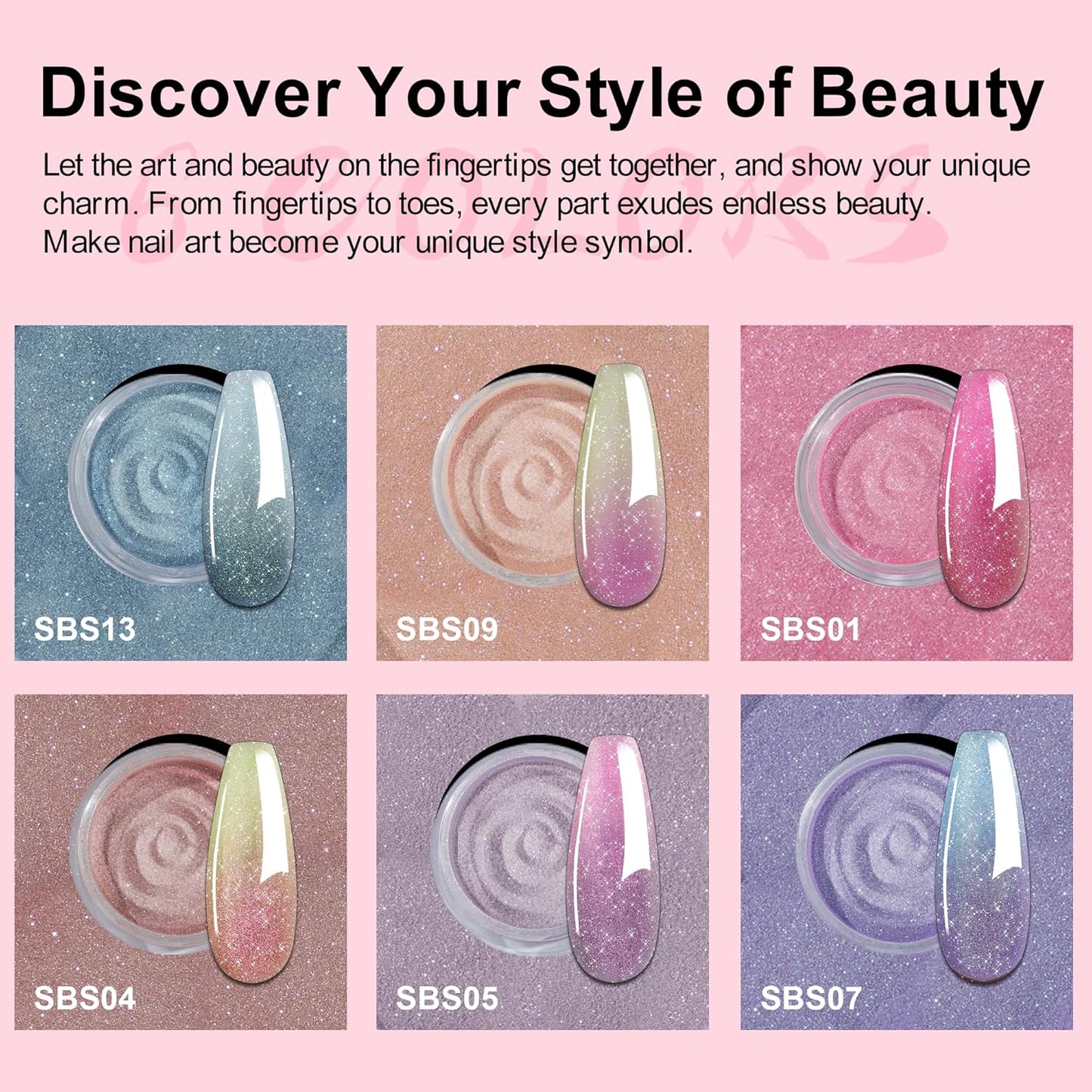 Changing Dip Powder Nail Set, 6 Colors Dipping Powder Kit With Base & Top Coat/Activator/Brush Saver,Chameleon Pink Blue Nail Dip Manicure Kits Cold Warm Temperature, No Needed Nail Lamp Curing