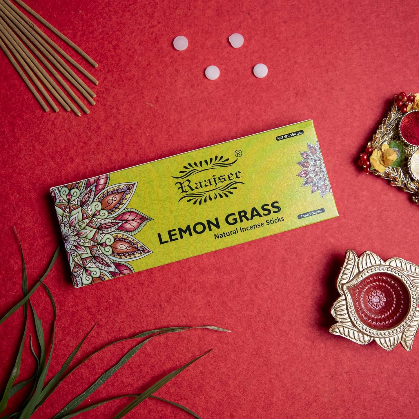 Raajsee Incense Sticks Lemon Grass 100 gm Pack-100% Pure Organic Natural Hand Rolled Free from Chemicals-Perfect for Church, Aromatherapy,Relaxation,Meditation,Positivity & Sensual Therapy