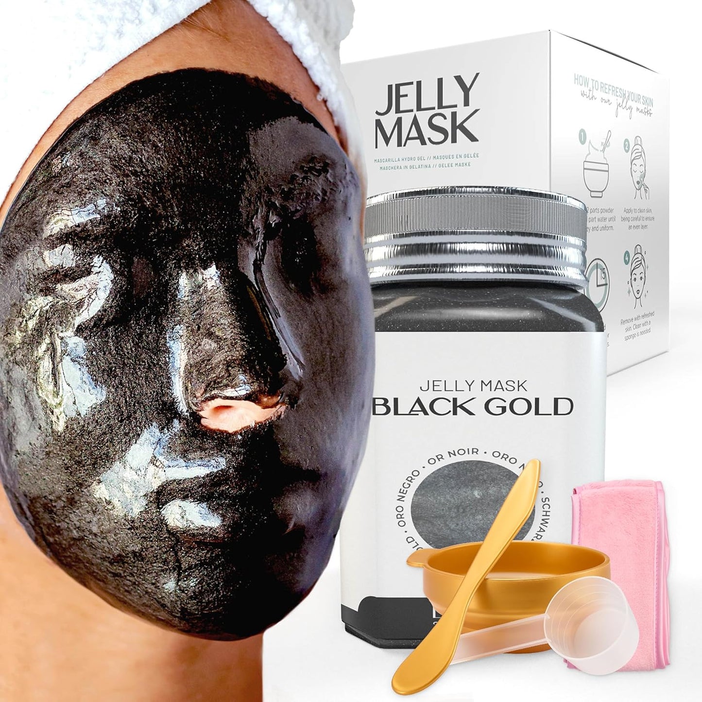 Jelly Mask Jar Black Gold Salicylic AC BHA Peel-Off Face Care Rubber Mask | 23 fl oz Skin Care Moisturizing Gel Mask Jar Spa Set